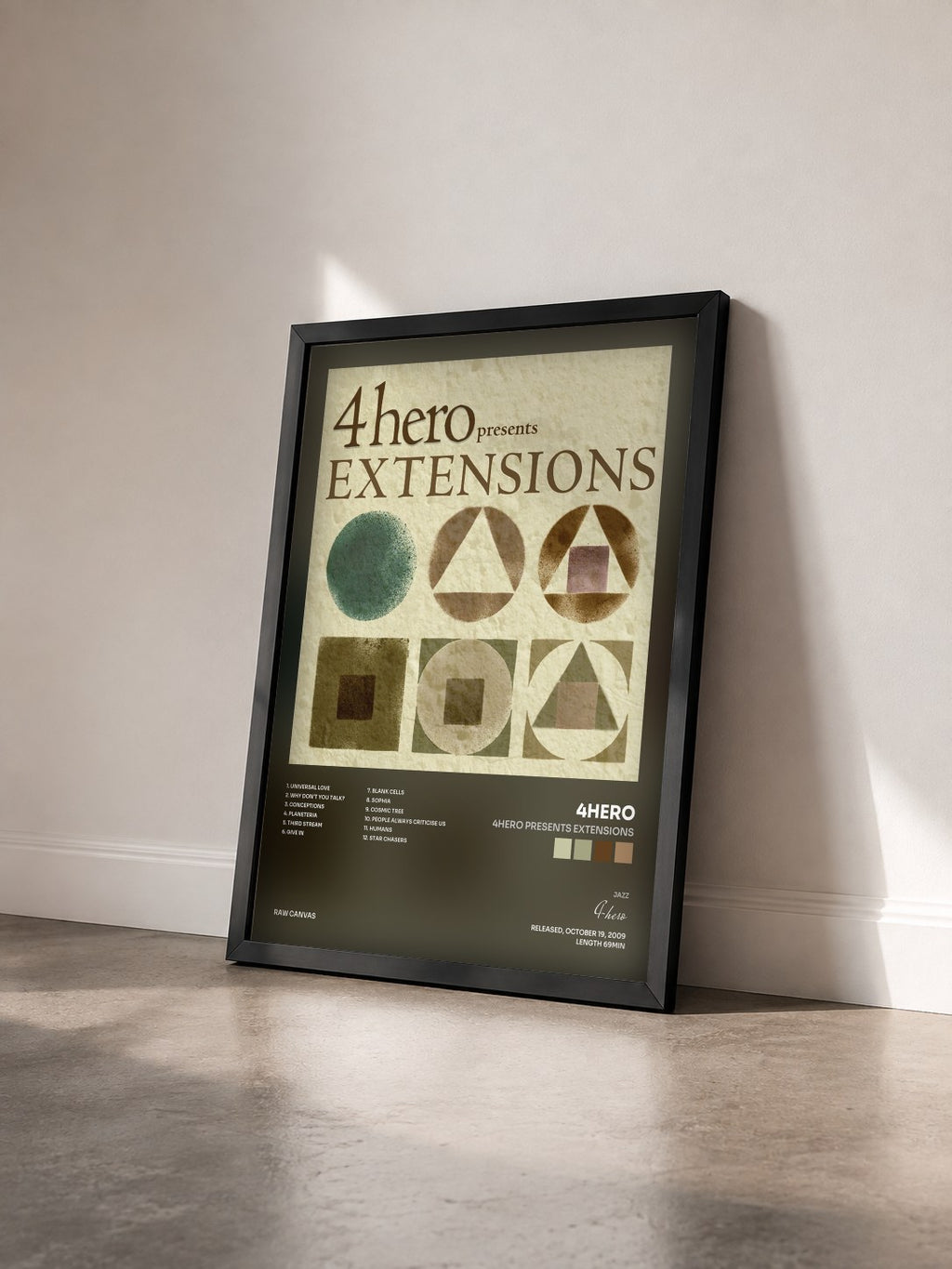 #noir Tableau de l'album 4hero presents EXTENSIONS de 4hero vu de trois quarts, cadre noir