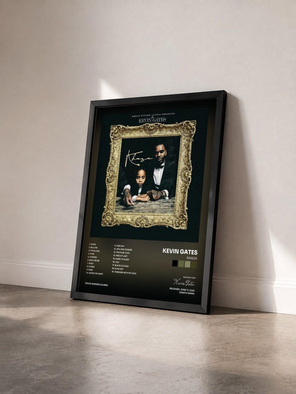 #noir Tableau de l'album Khaza de Kevin Gates vu de trois quarts, cadre noir