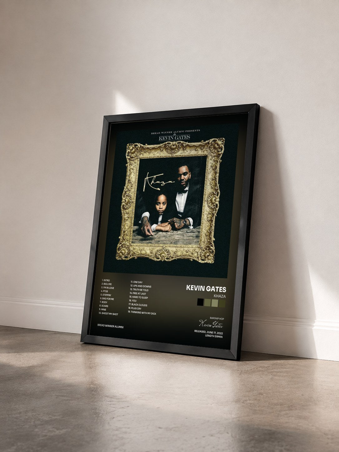 #noir Tableau de l'album Khaza de Kevin Gates vu de trois quarts, cadre noir