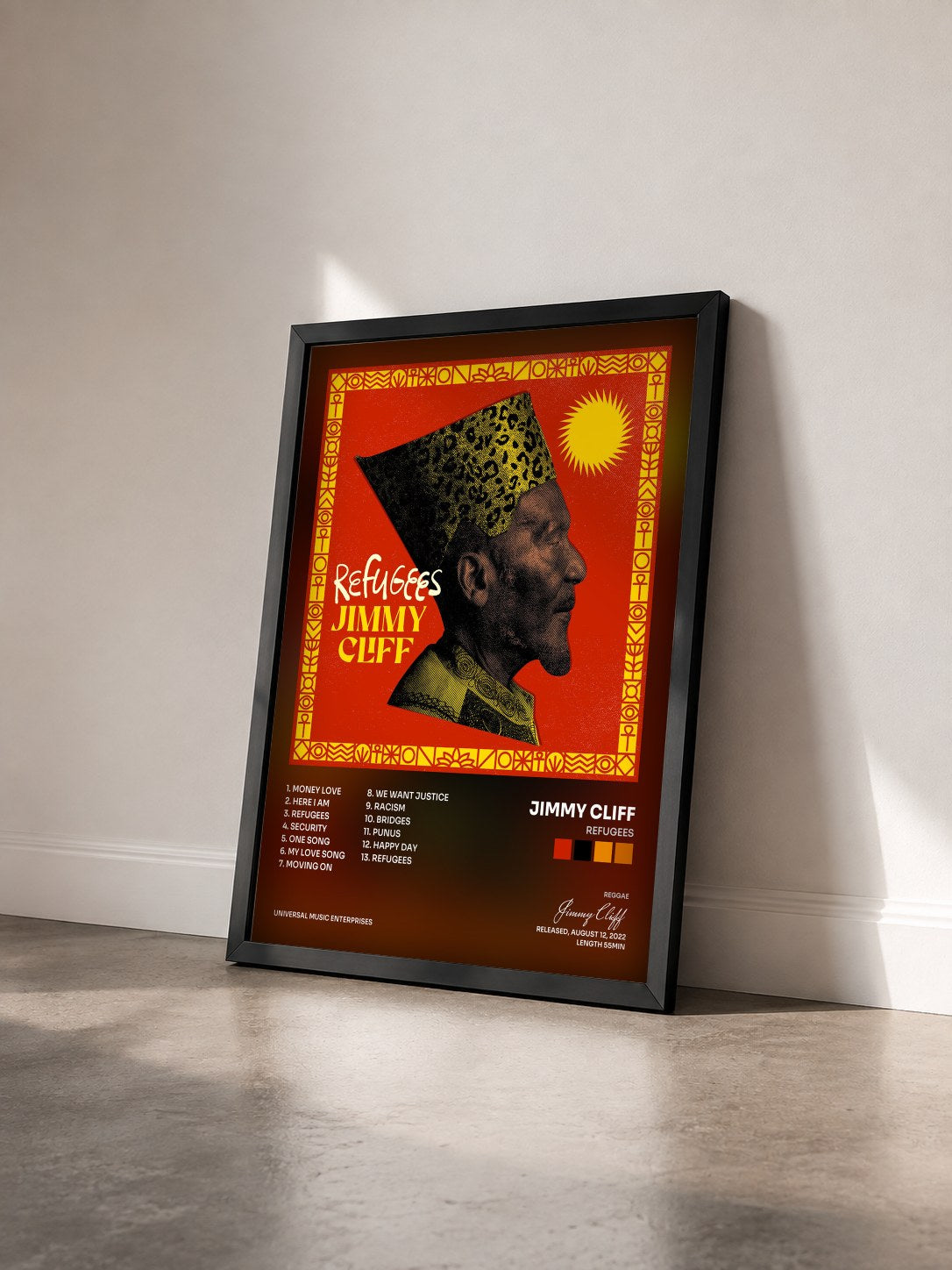#noir Tableau de l'album Refugees de Jimmy Cliff vu de trois quarts, cadre noir