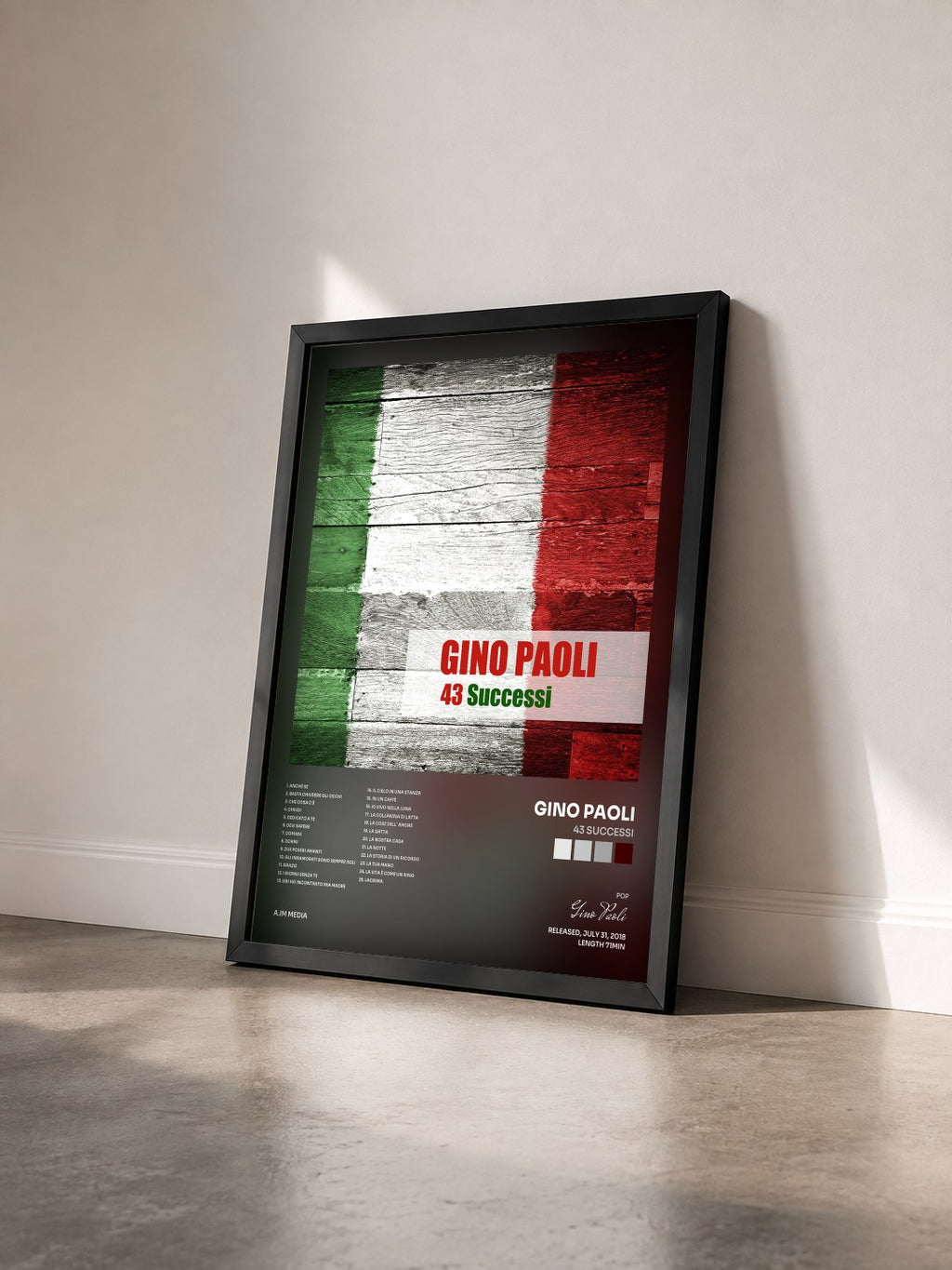 #noir Tableau de l'album 43 Successi de Gino Paoli vu de trois quarts, cadre noir