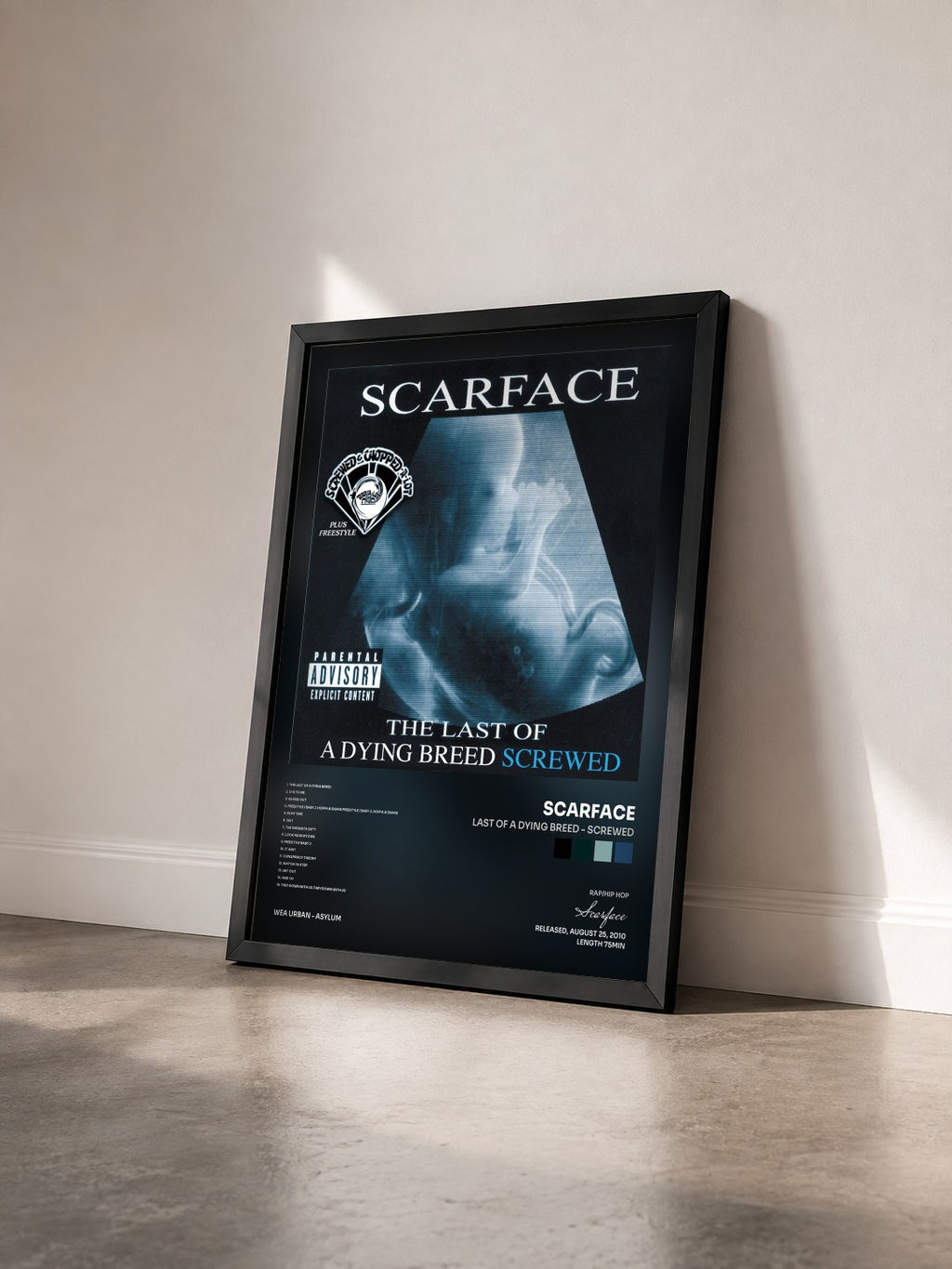 #noir Tableau de l'album Last Of A Dying Breed - Screwed de Scarface vu de trois quarts, cadre noir