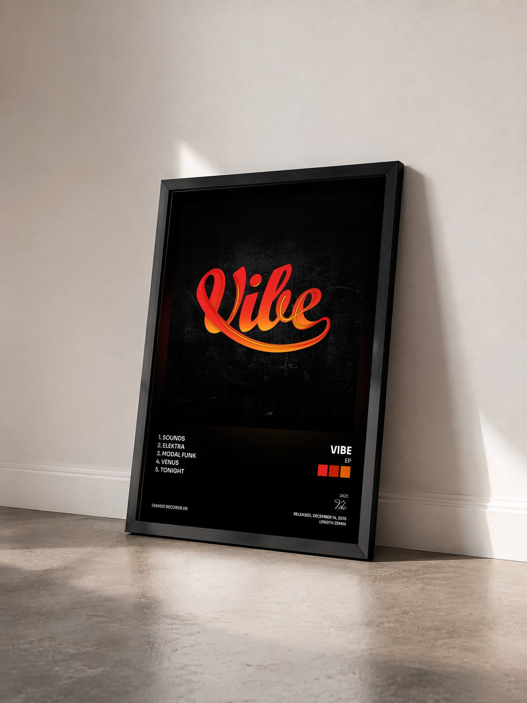 #noir Tableau de l'album EP de Vibe vu de trois quarts, cadre noir