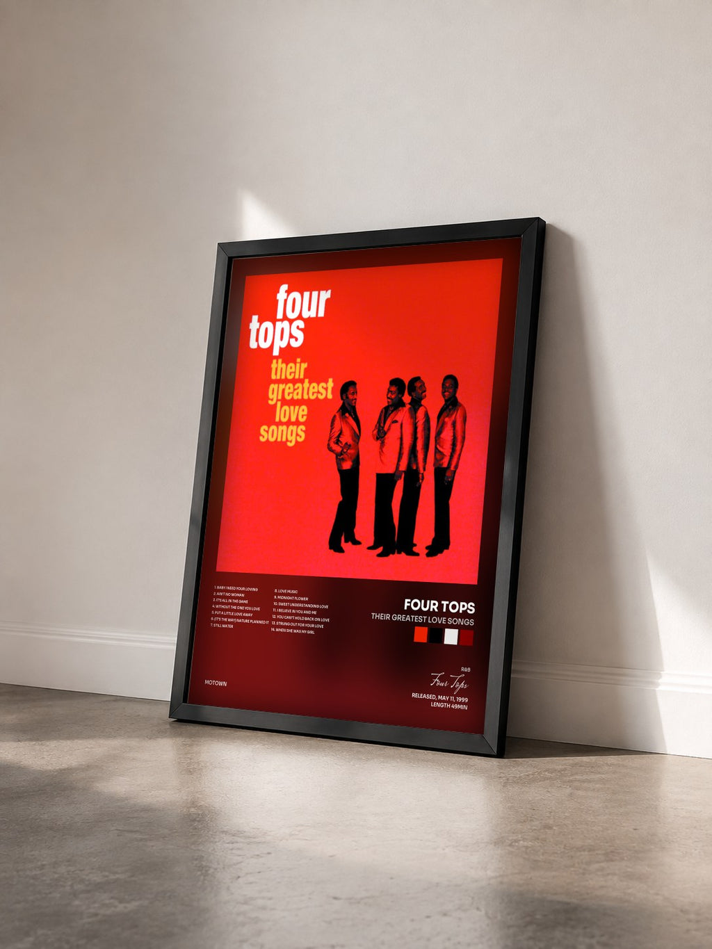 #noir Tableau de l'album Their Greatest Love Songs de Four Tops vu de trois quarts, cadre noir