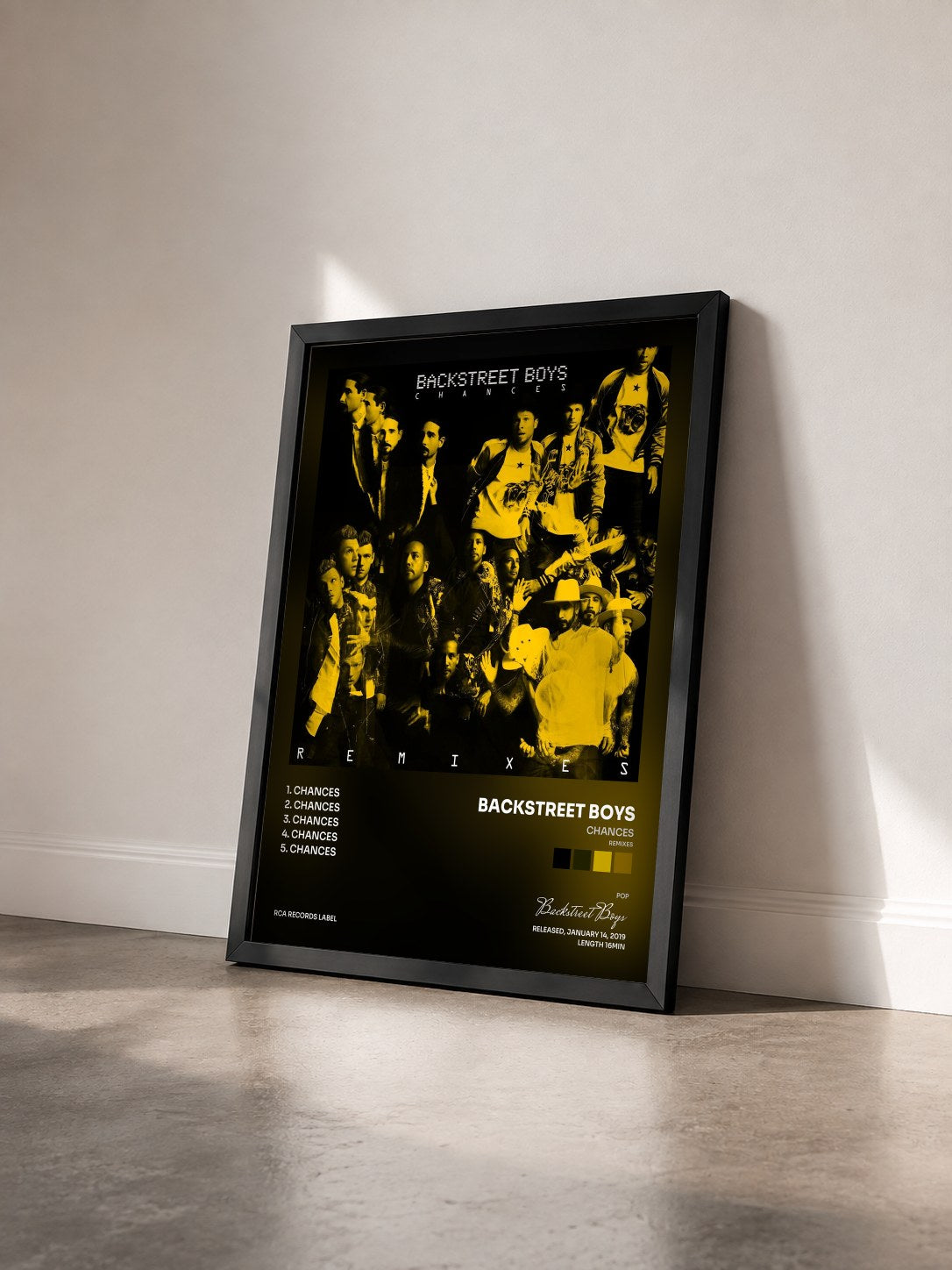 #noir Tableau de l'album Chances (Remixes) de Backstreet Boys vu de trois quarts, cadre noir