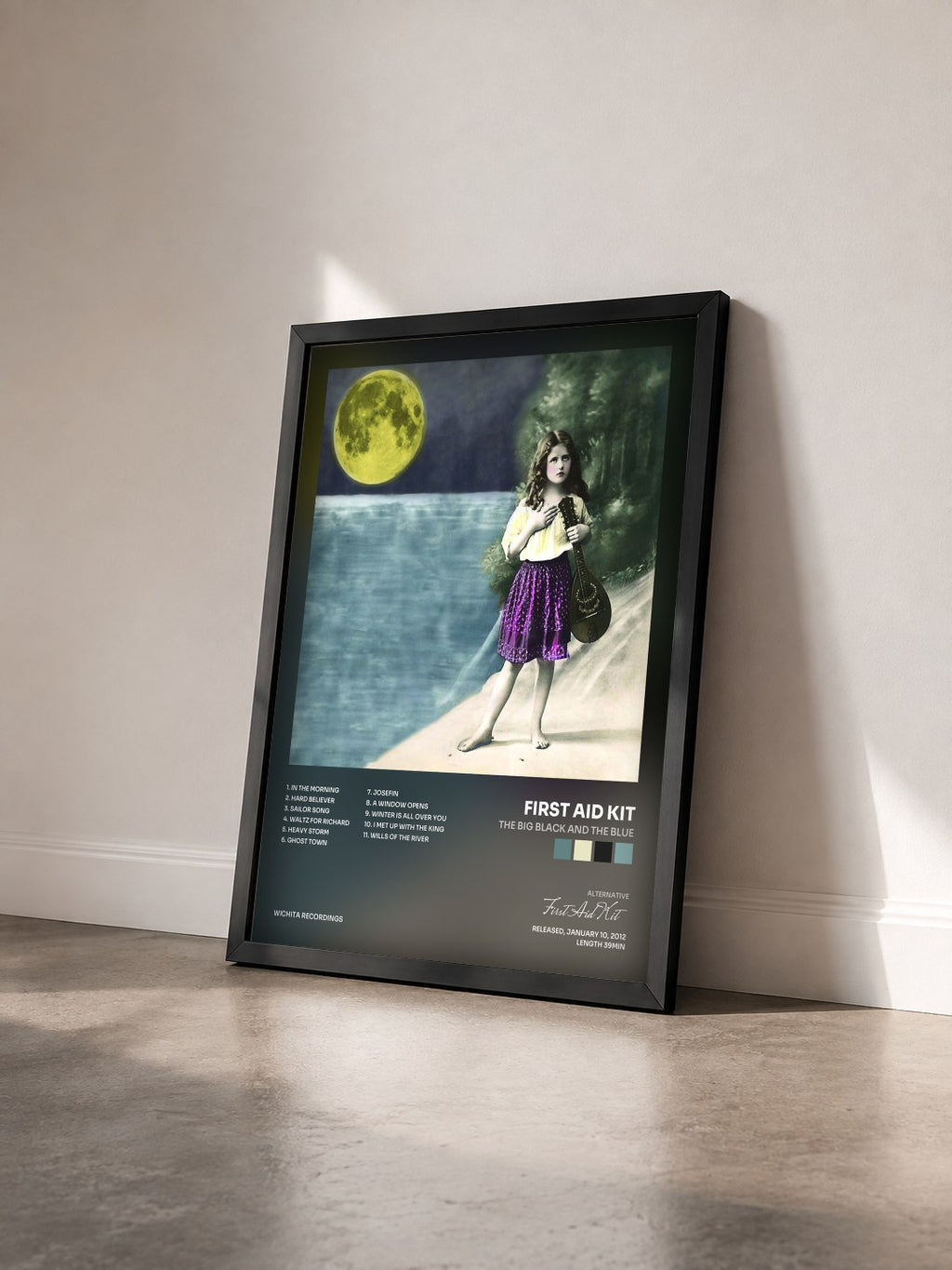 #noir Tableau de l'album The Big Black and the Blue de First Aid Kit vu de trois quarts, cadre noir