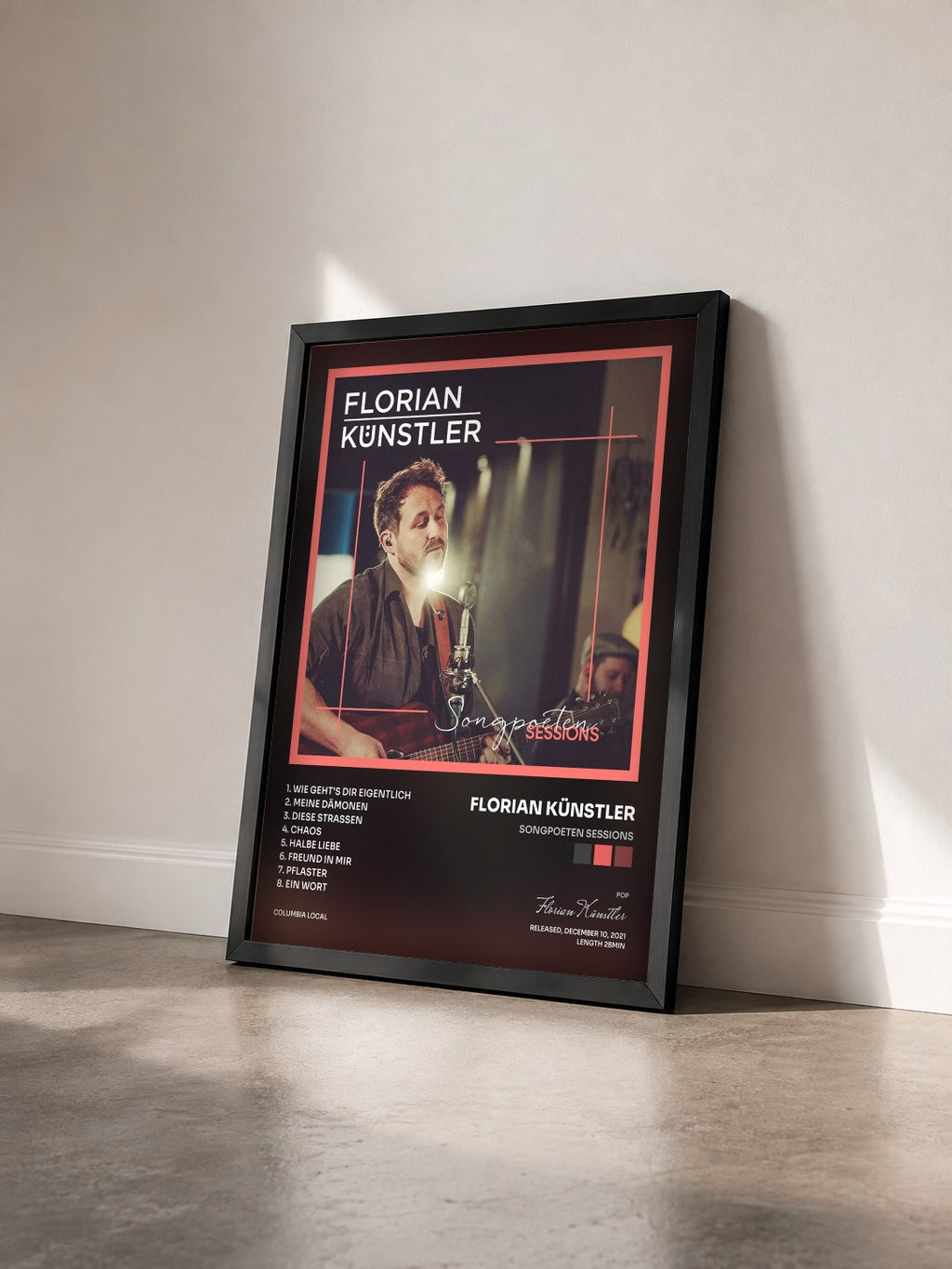 #noir Tableau de l'album Songpoeten Sessions de Florian Künstler vu de trois quarts, cadre noir