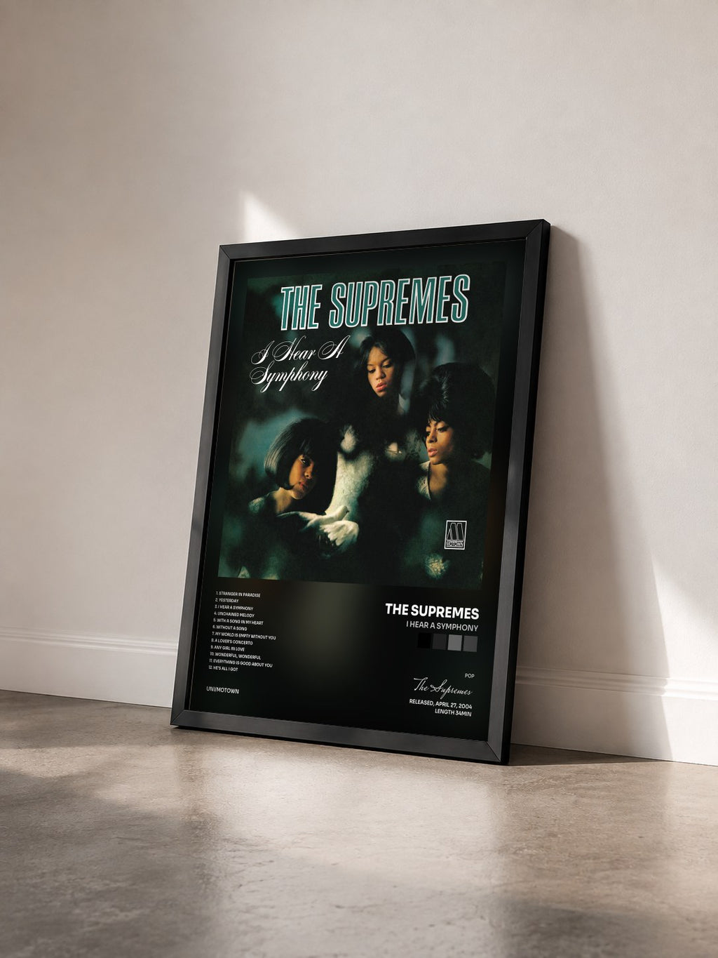 #noir Tableau de l'album I Hear A Symphony de The Supremes vu de trois quarts, cadre noir