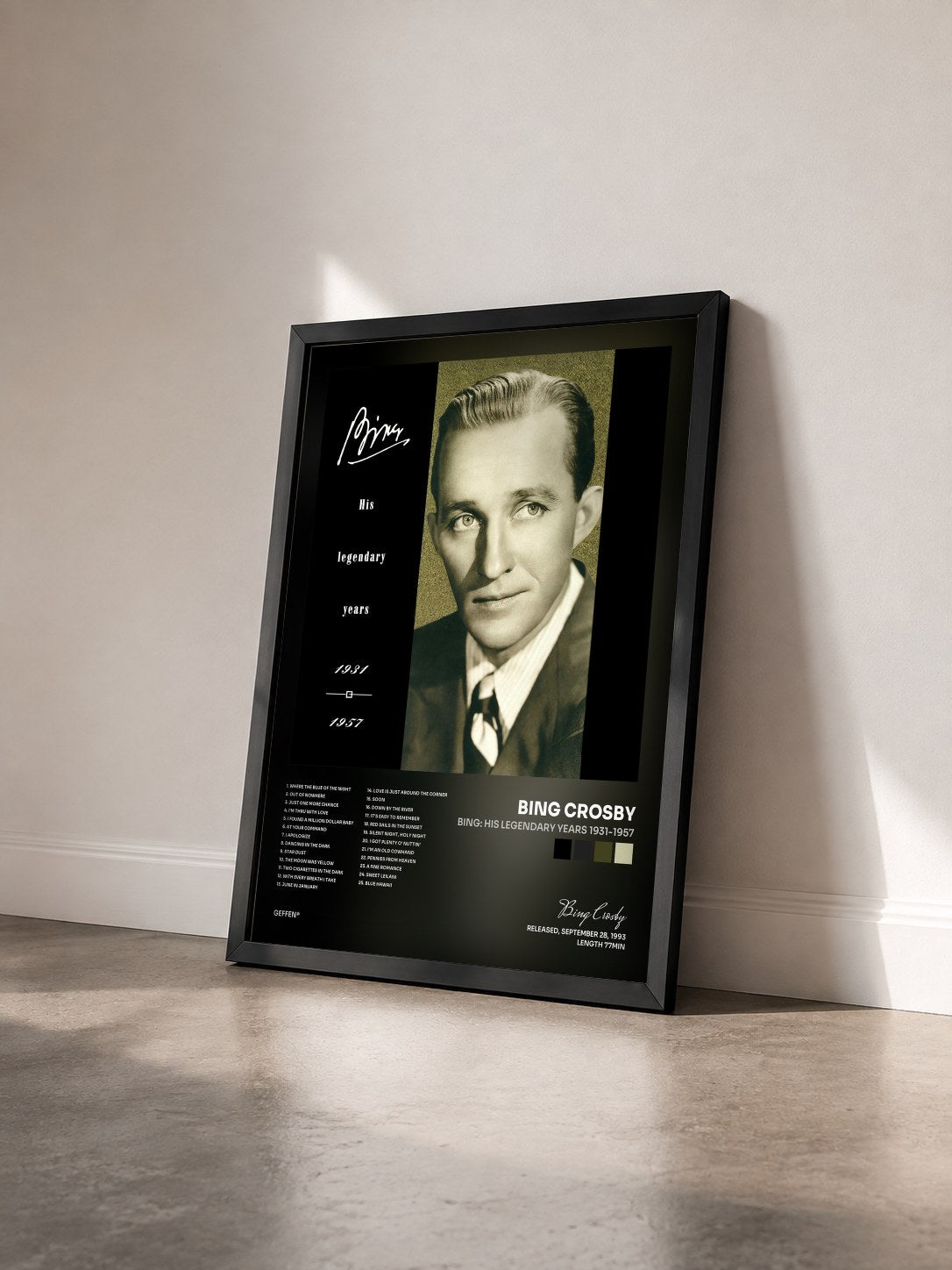 #noir Tableau de l'album Bing: His Legendary Years 1931-1957 de Bing Crosby vu de trois quarts, cadre noir