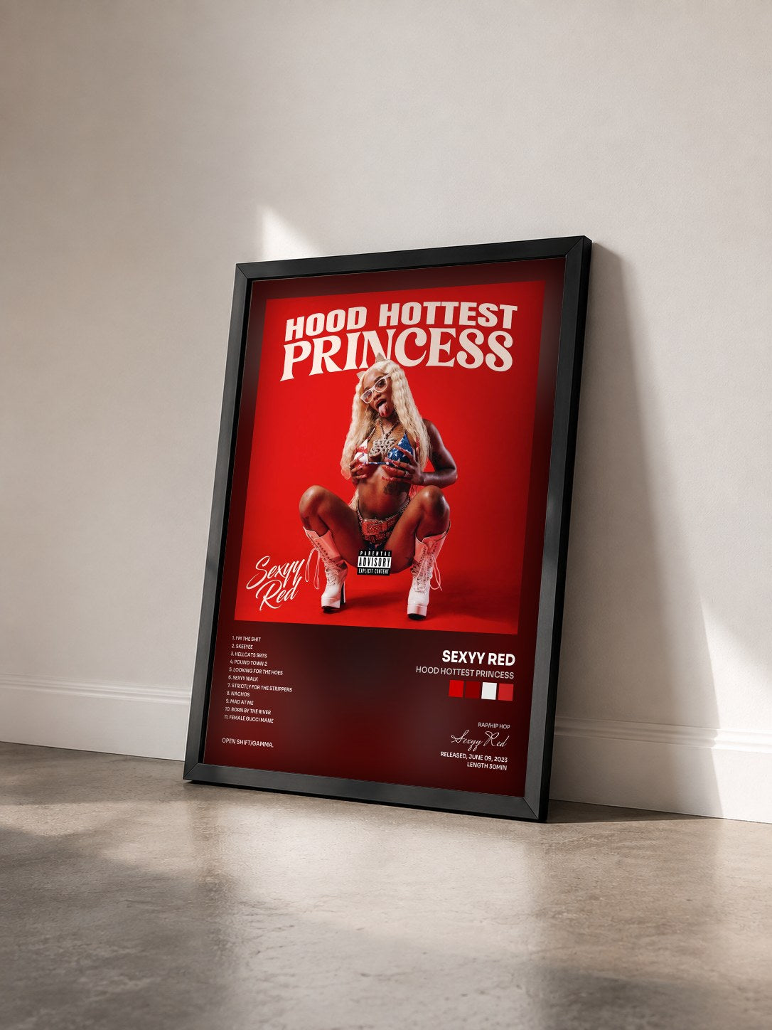 #noir Tableau de l'album Hood Hottest Princess de Sexyy Red vu de trois quarts, cadre noir