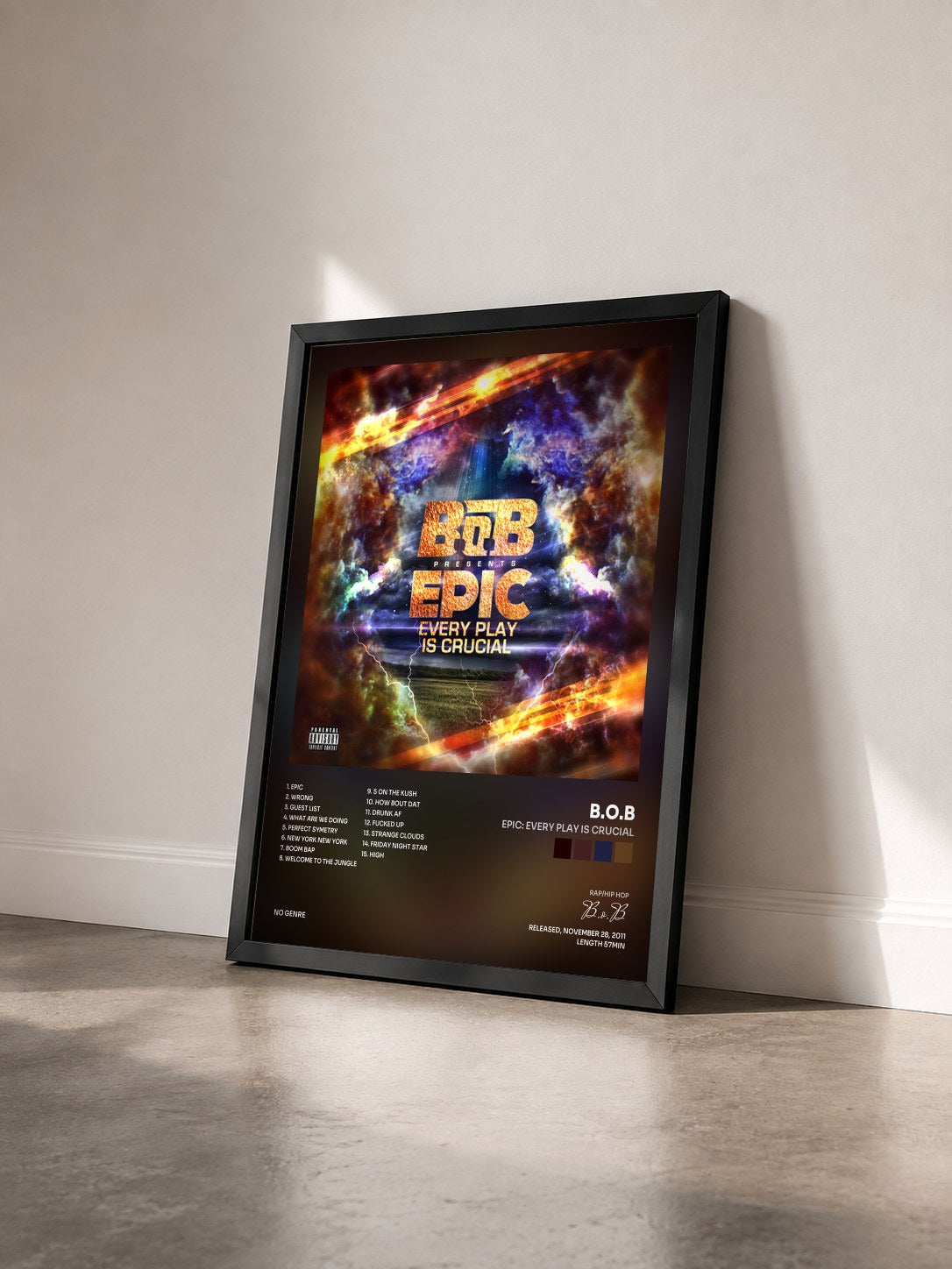 #noir Tableau de l'album EPIC: Every Play Is Crucial de B.o.B vu de trois quarts, cadre noir