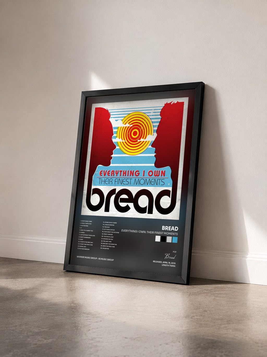 #noir Tableau de l'album Everything I Own: Their Finest Moments de Bread vu de trois quarts, cadre noir