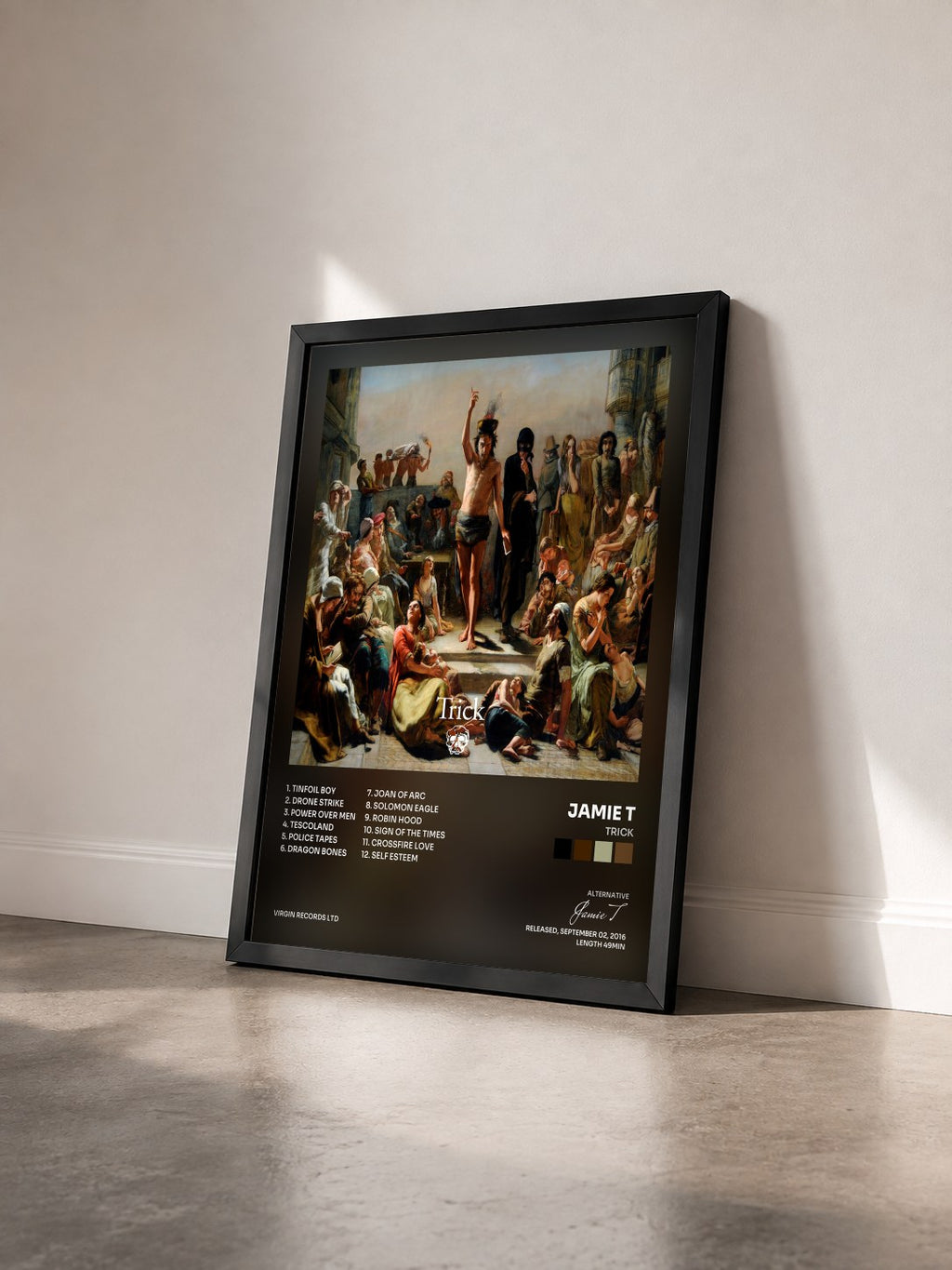 #noir Tableau de l'album Trick de Jamie T vu de trois quarts, cadre noir