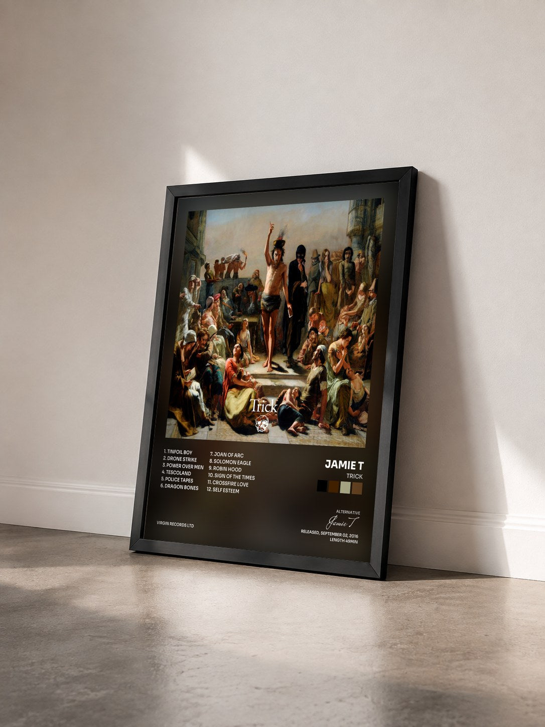 #noir Tableau de l'album Trick de Jamie T vu de trois quarts, cadre noir