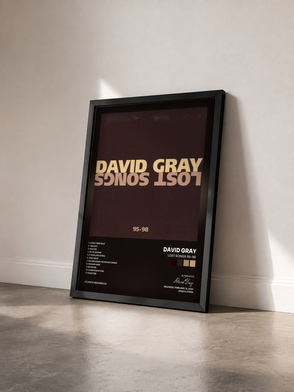 #noir Tableau de l'album Lost Songs 95-98 de David Gray vu de trois quarts, cadre noir