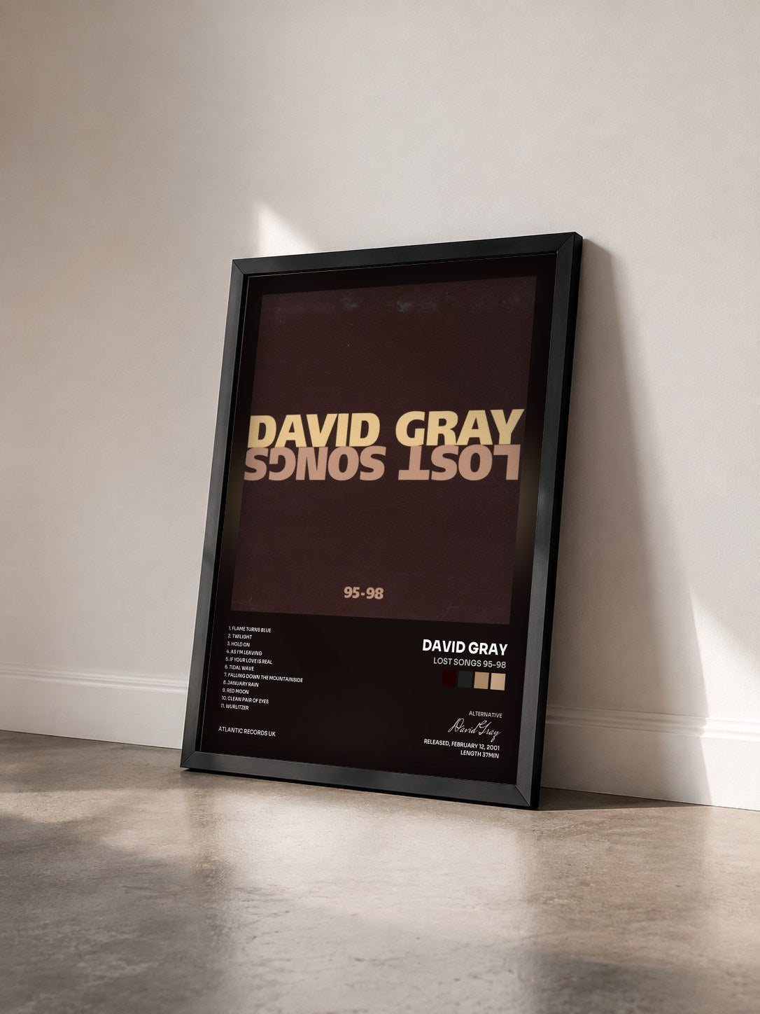 #noir Tableau de l'album Lost Songs 95-98 de David Gray vu de trois quarts, cadre noir