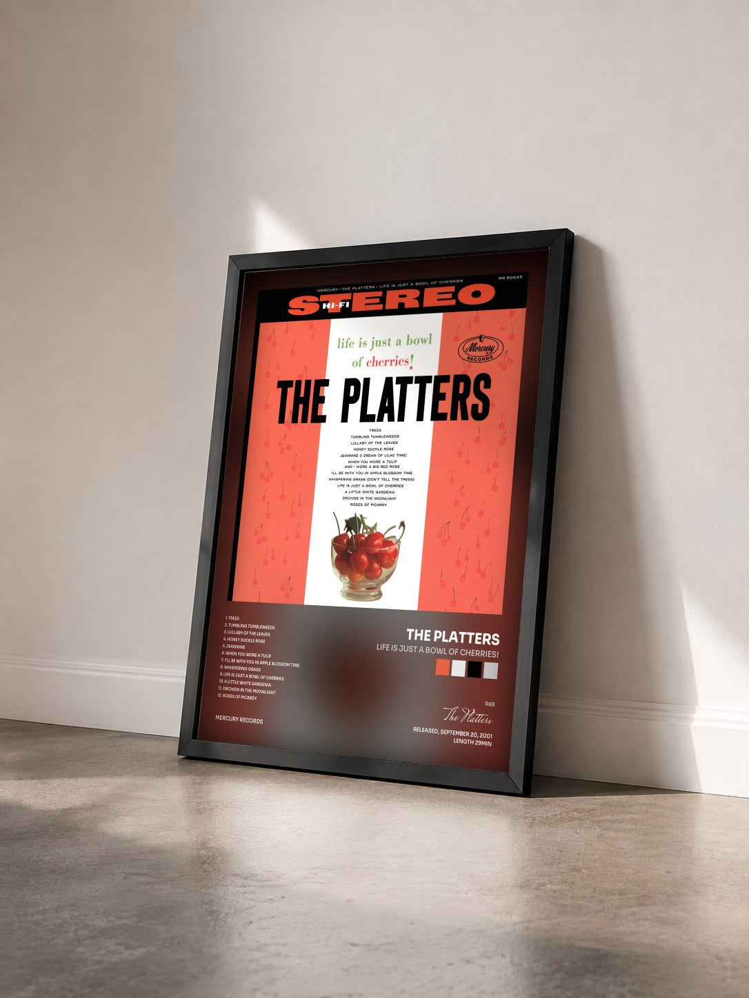 #noir Tableau de l'album Life Is Just A Bowl Of Cherries! de The Platters vu de trois quarts, cadre noir
