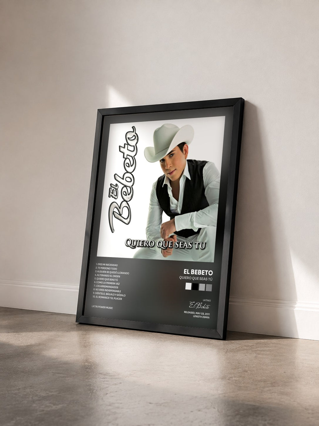 #noir Tableau de l'album Quiero Que Seas Tú de El Bebeto vu de trois quarts, cadre noir