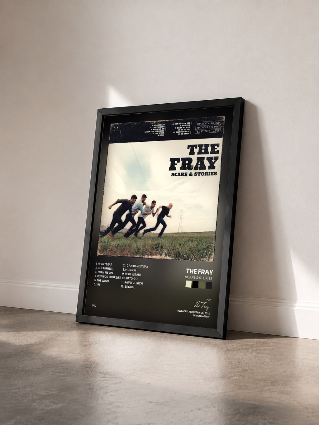 #noir Tableau de l'album Scars & Stories de The Fray vu de trois quarts, cadre noir
