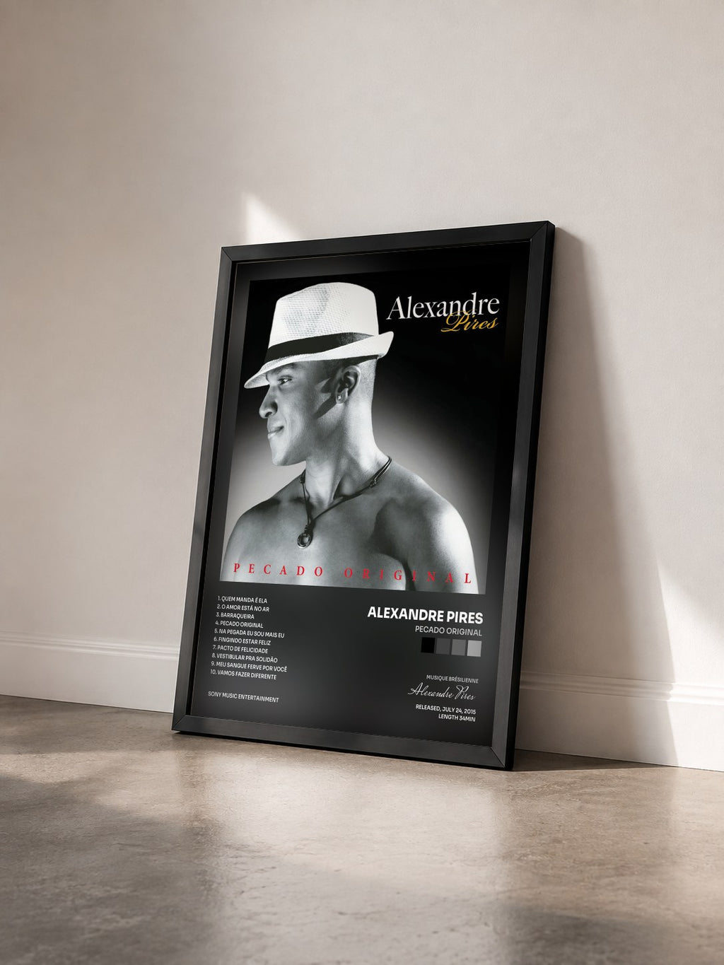 #noir Tableau de l'album Pecado Original de Alexandre Pires vu de trois quarts, cadre noir