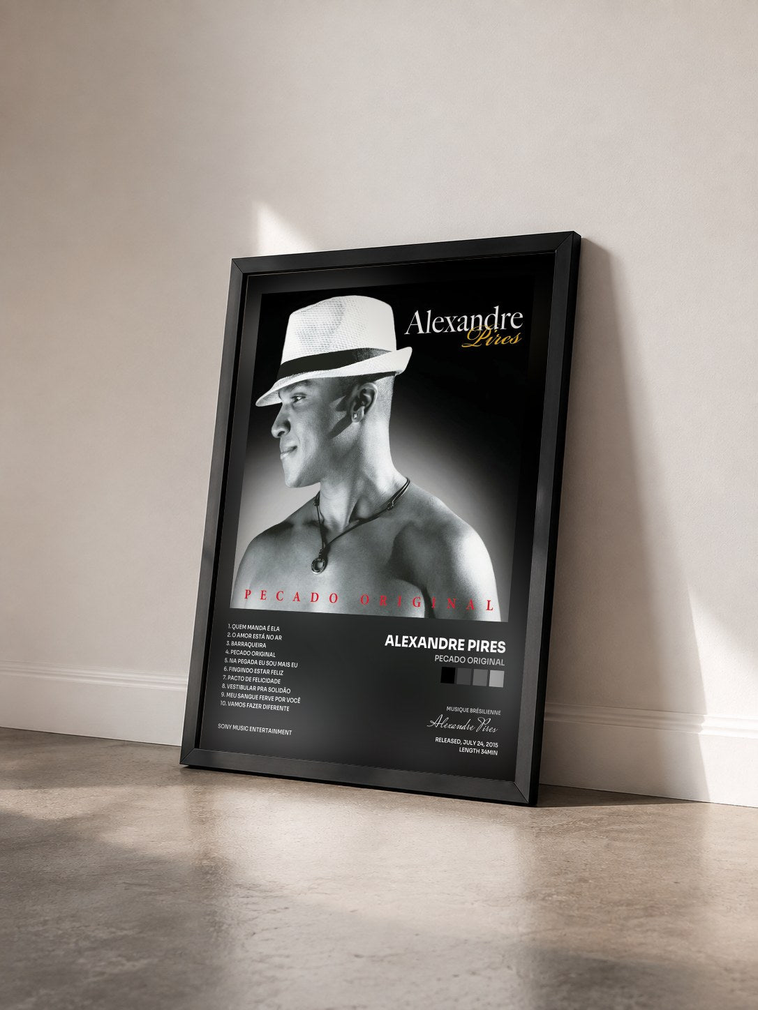 #noir Tableau de l'album Pecado Original de Alexandre Pires vu de trois quarts, cadre noir