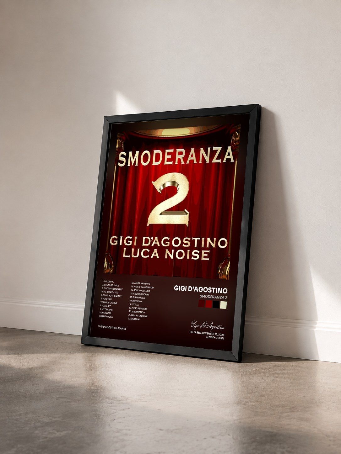 #noir Tableau de l'album Smoderanza 2 de Gigi D'Agostino vu de trois quarts, cadre noir