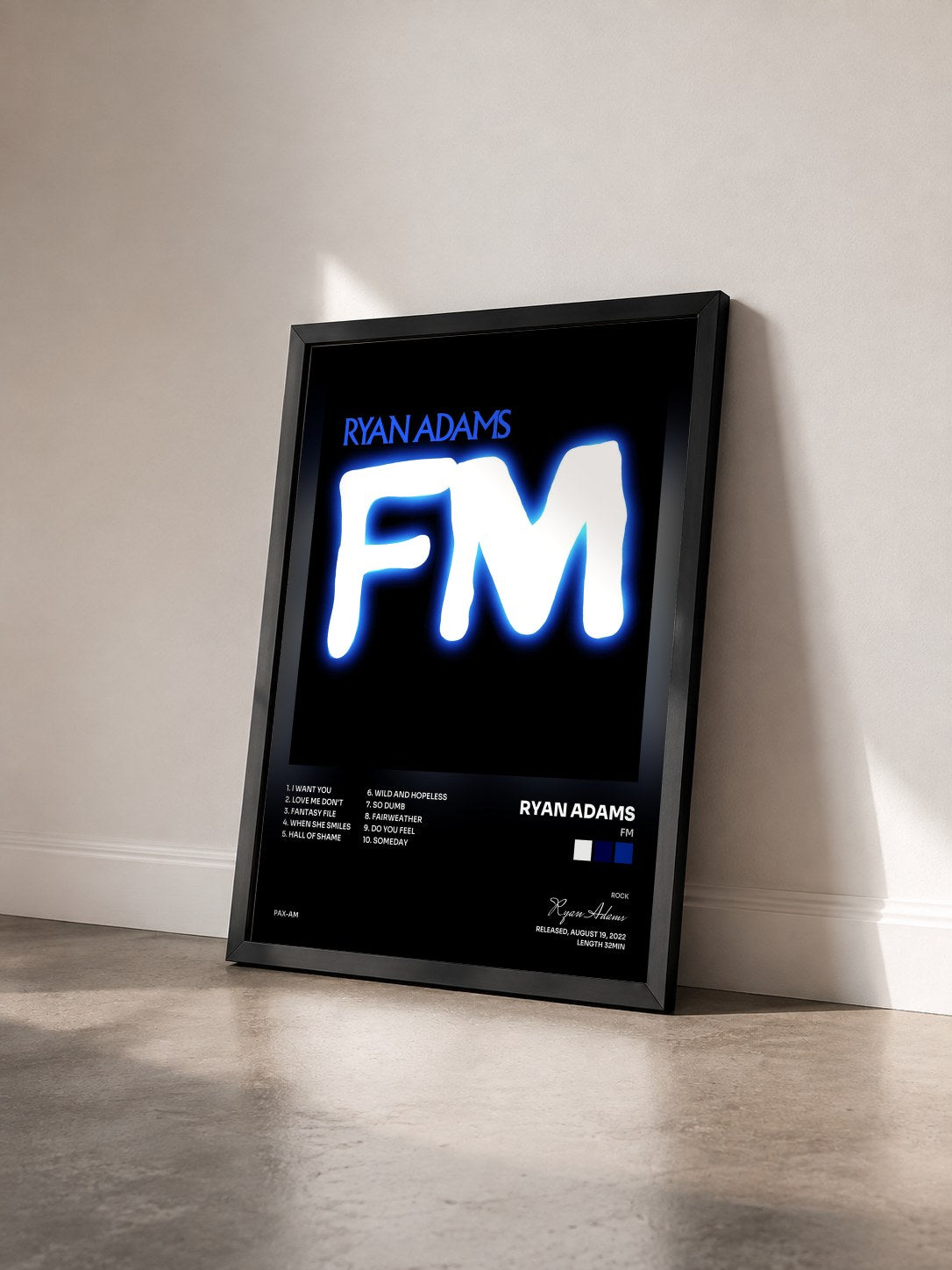 #noir Tableau de l'album FM de Ryan Adams vu de trois quarts, cadre noir