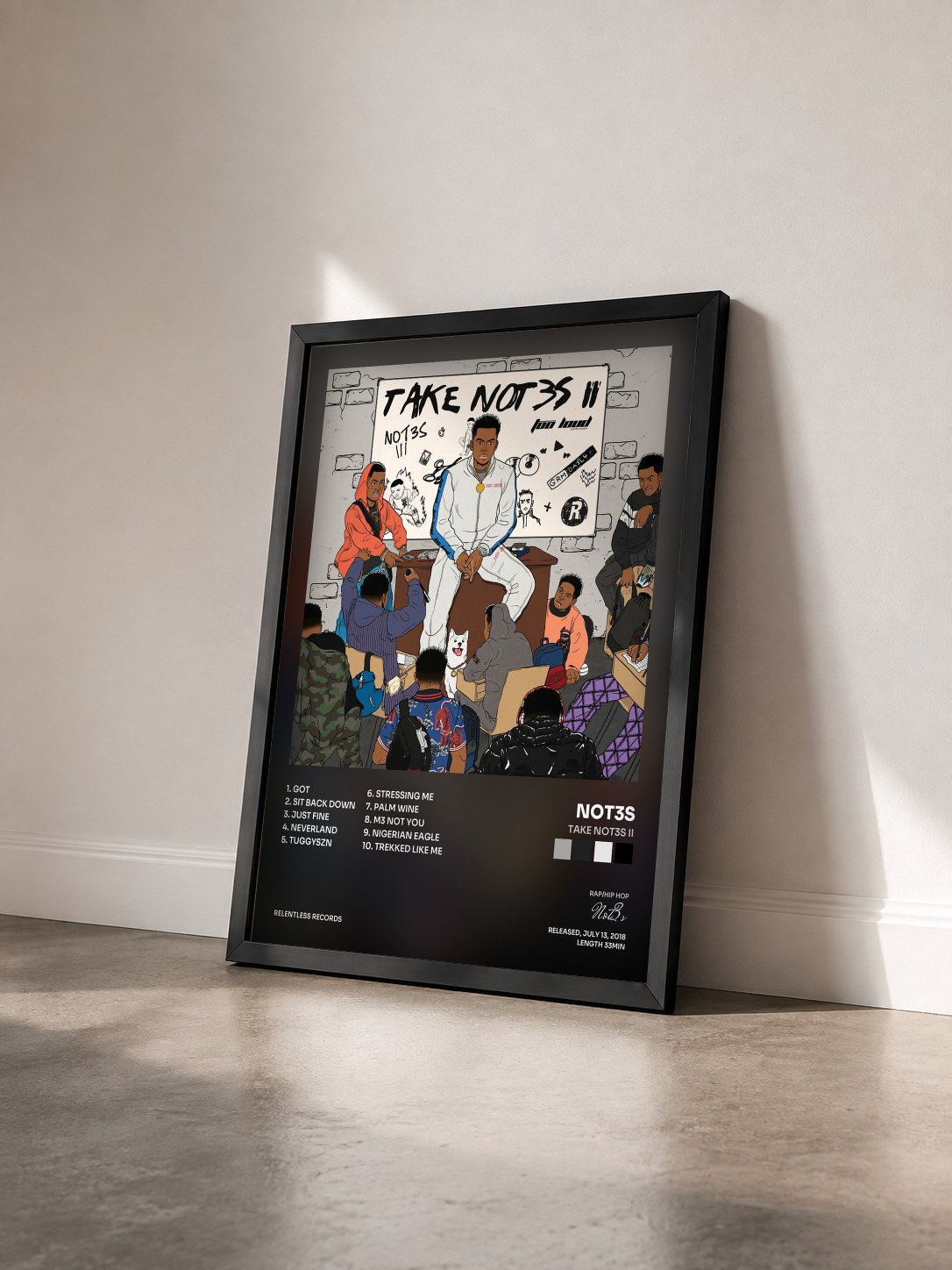 #noir Tableau de l'album Take Not3s II de Not3s vu de trois quarts, cadre noir