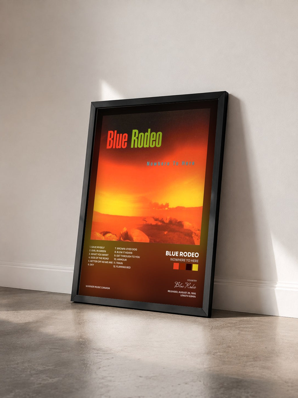 #noir Tableau de l'album Nowhere to Here de Blue Rodeo vu de trois quarts, cadre noir
