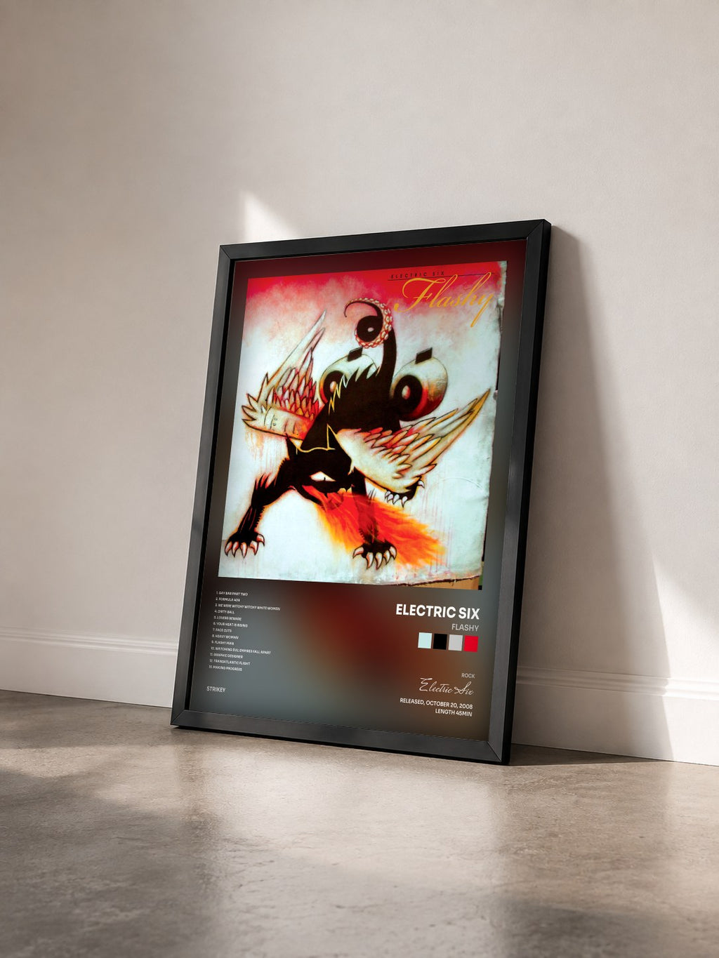 #noir Tableau de l'album Flashy de Electric Six vu de trois quarts, cadre noir
