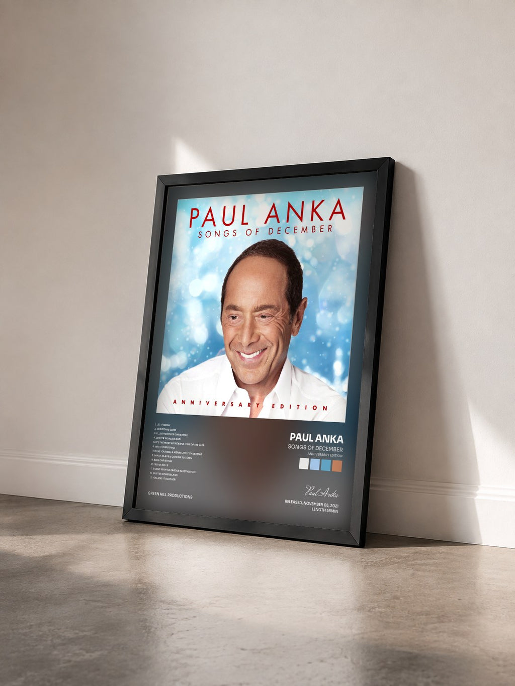 #noir Tableau de l'album Songs of December (Anniversary Edition) de Paul Anka vu de trois quarts, cadre noir