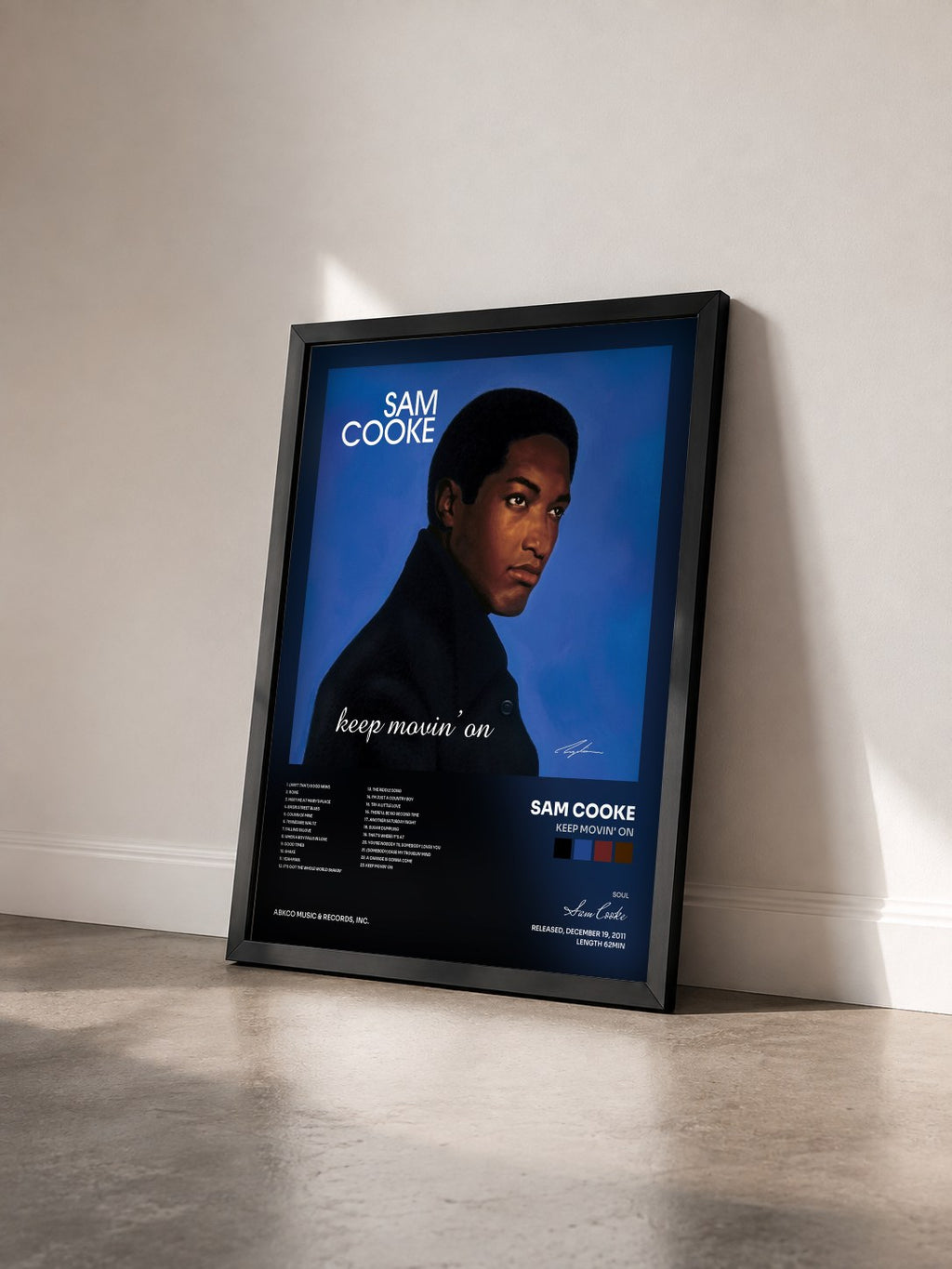 #noir Tableau de l'album Keep Movin' On de Sam Cooke vu de trois quarts, cadre noir