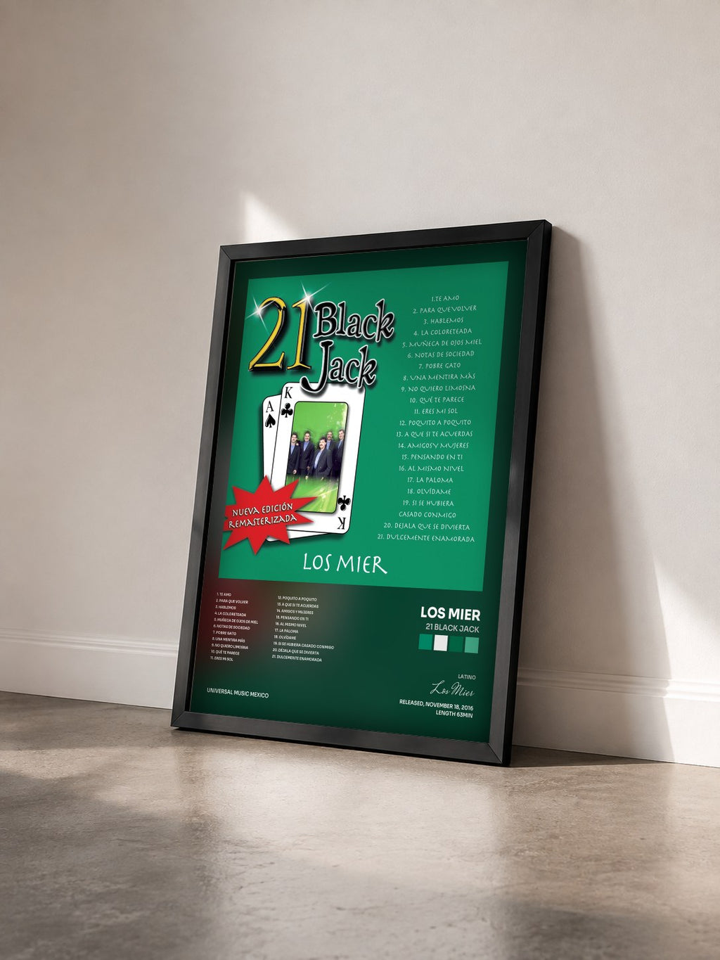 #noir Tableau de l'album 21 Black Jack de Los Mier vu de trois quarts, cadre noir