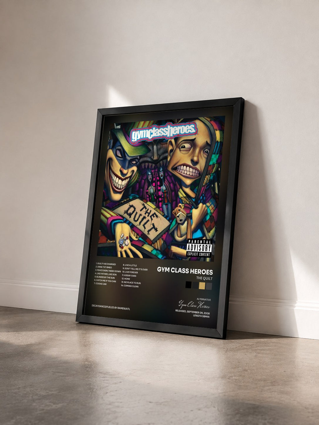 #noir Tableau de l'album The Quilt de Gym Class Heroes vu de trois quarts, cadre noir