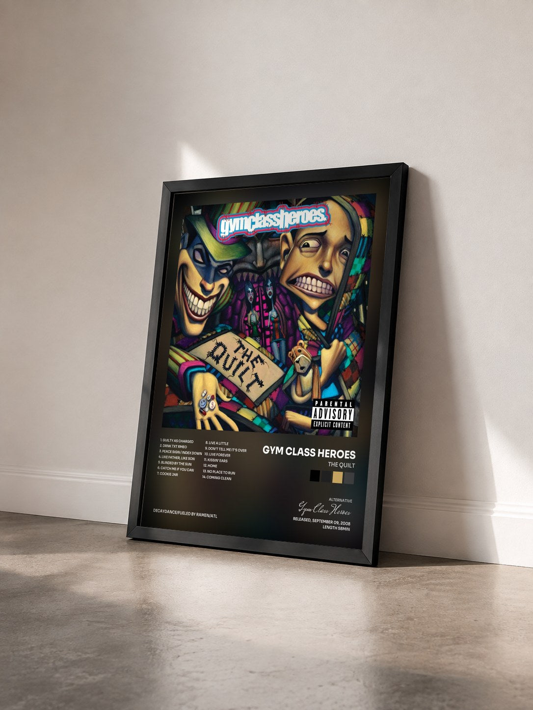 #noir Tableau de l'album The Quilt de Gym Class Heroes vu de trois quarts, cadre noir