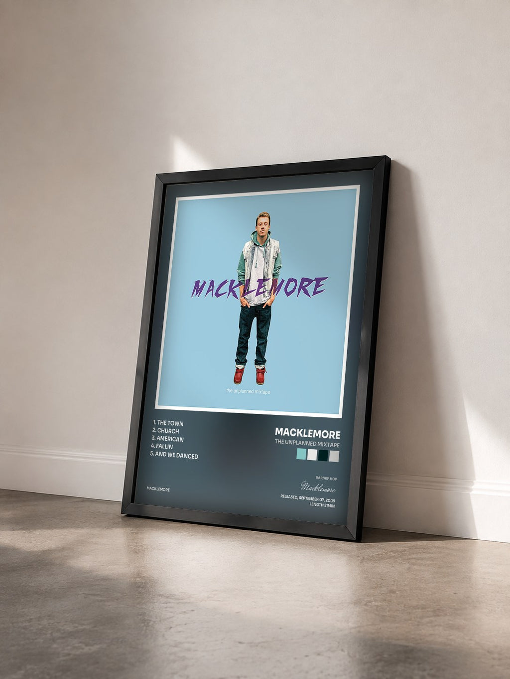 #noir Tableau de l'album The Unplanned Mixtape de Macklemore vu de trois quarts, cadre noir