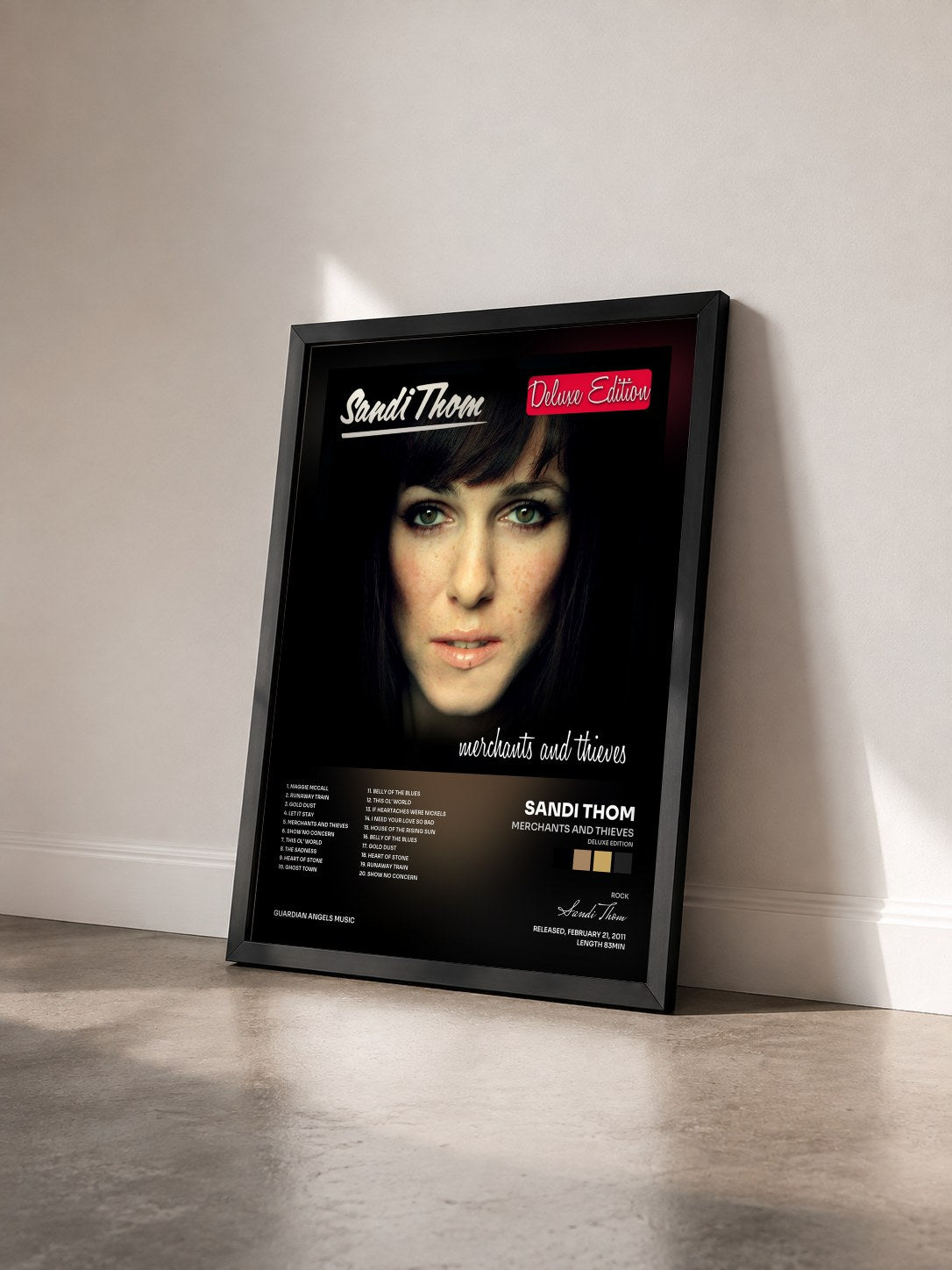 #noir Tableau de l'album Merchants and Thieves (Deluxe Edition) de Sandi Thom vu de trois quarts, cadre noir