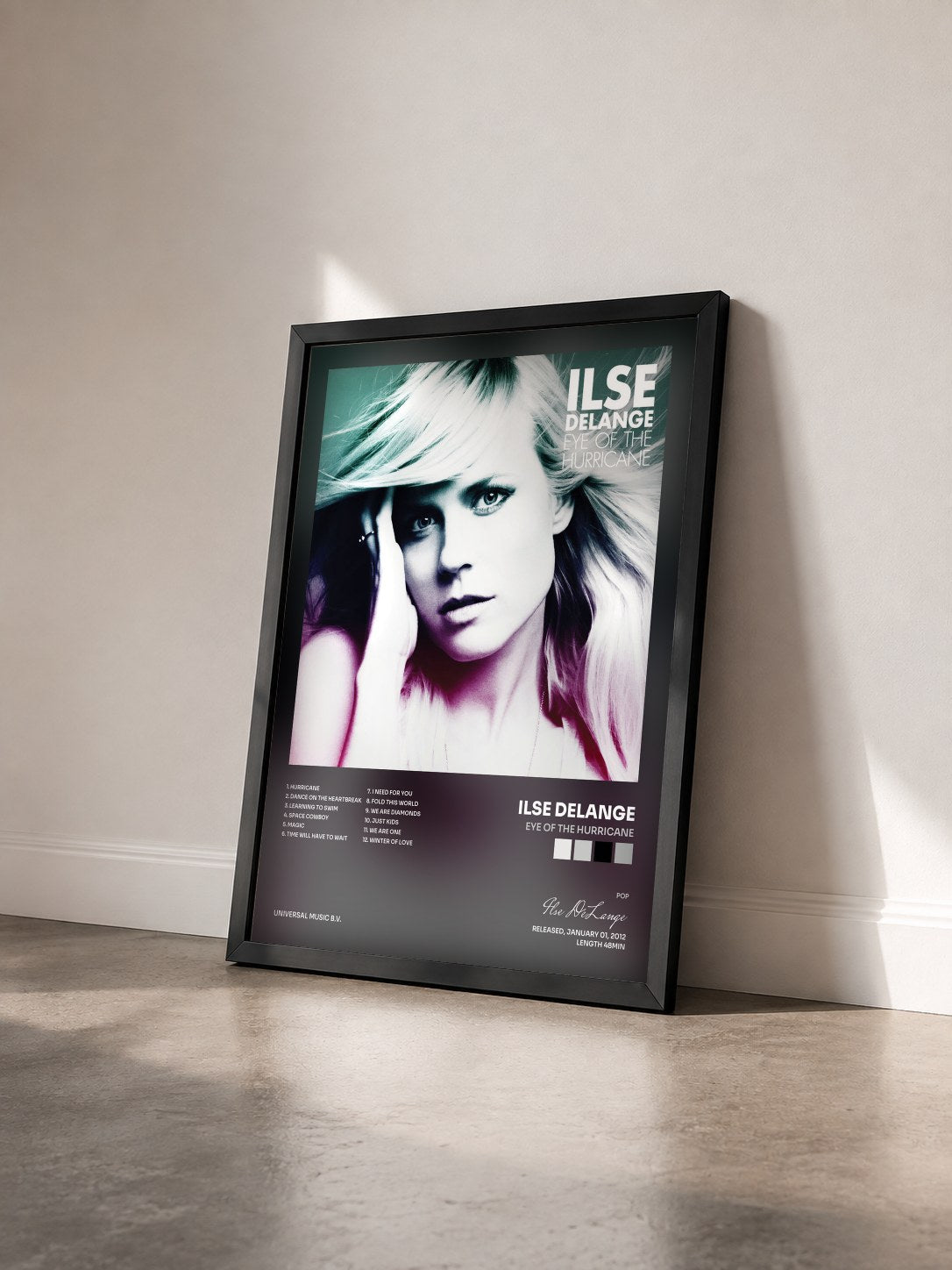 #noir Tableau de l'album Eye Of The Hurricane de Ilse DeLange vu de trois quarts, cadre noir