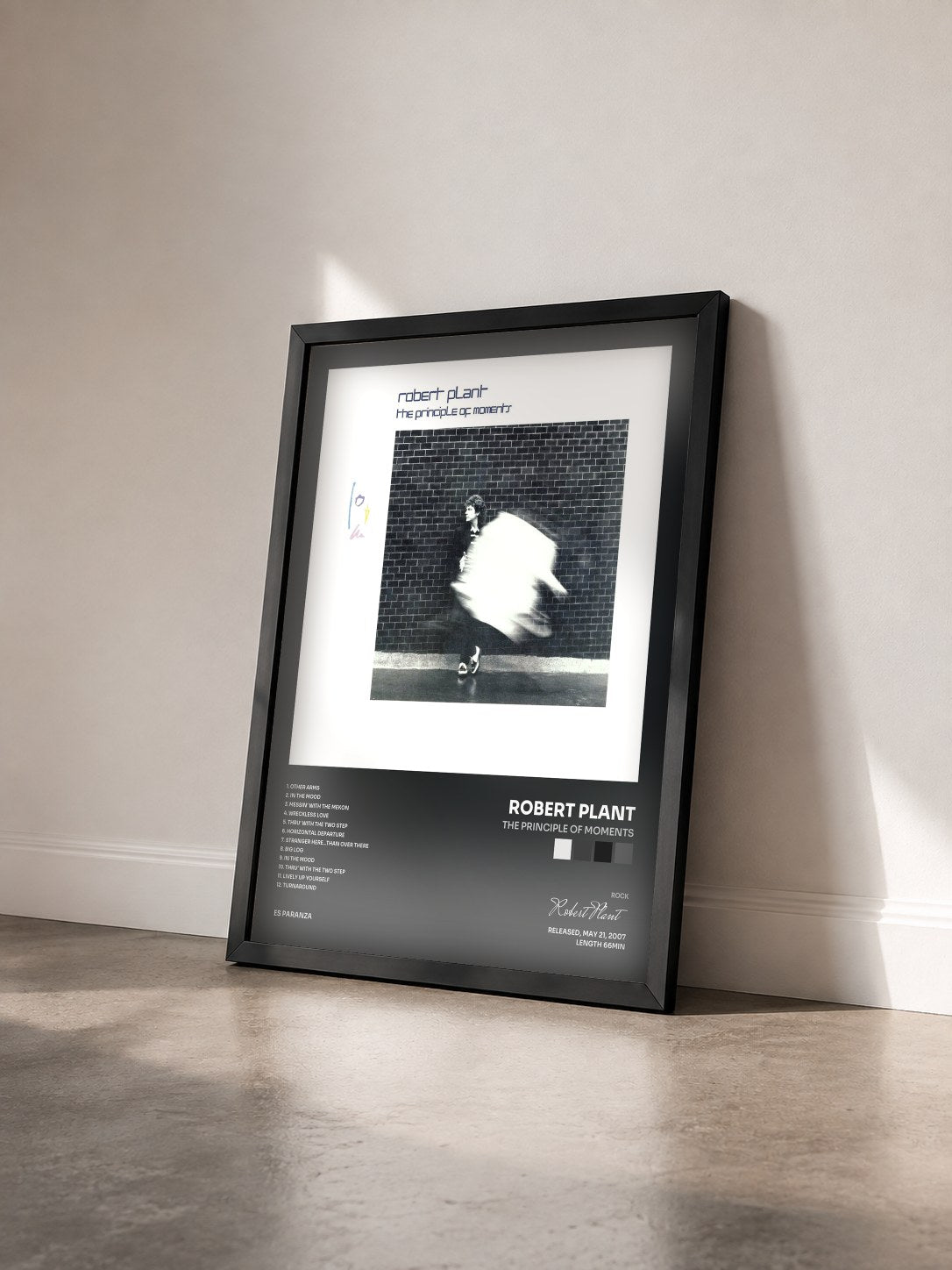#noir Tableau de l'album The Principle of Moments de Robert Plant vu de trois quarts, cadre noir