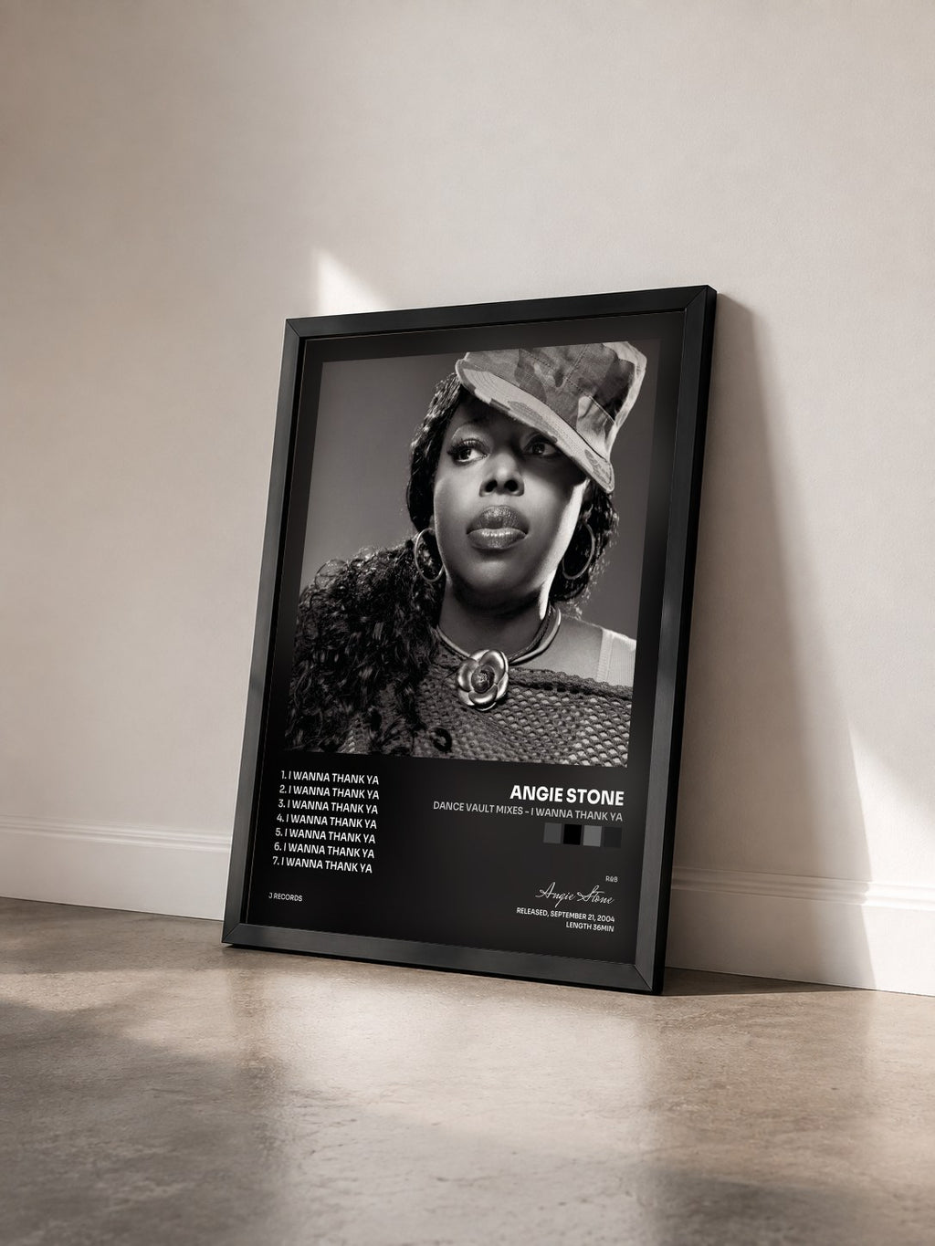 #noir Tableau de l'album Dance Vault Mixes - I Wanna Thank Ya de Angie Stone vu de trois quarts, cadre noir