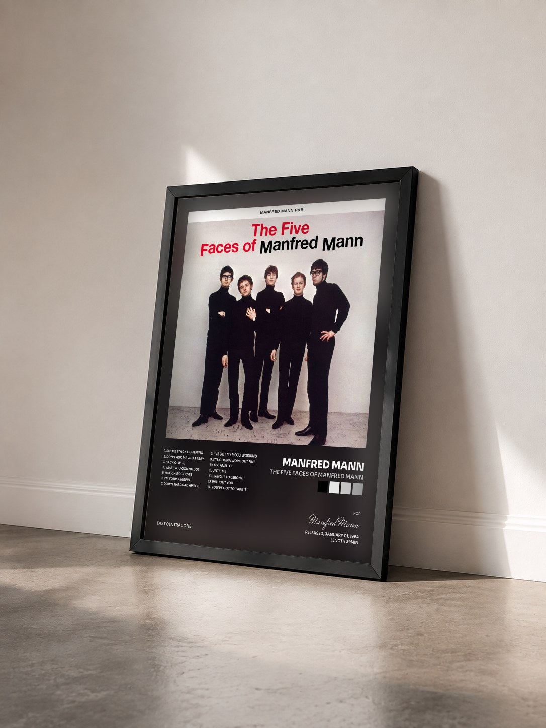 #noir Tableau de l'album The Five Faces of Manfred Mann de Manfred Mann vu de trois quarts, cadre noir