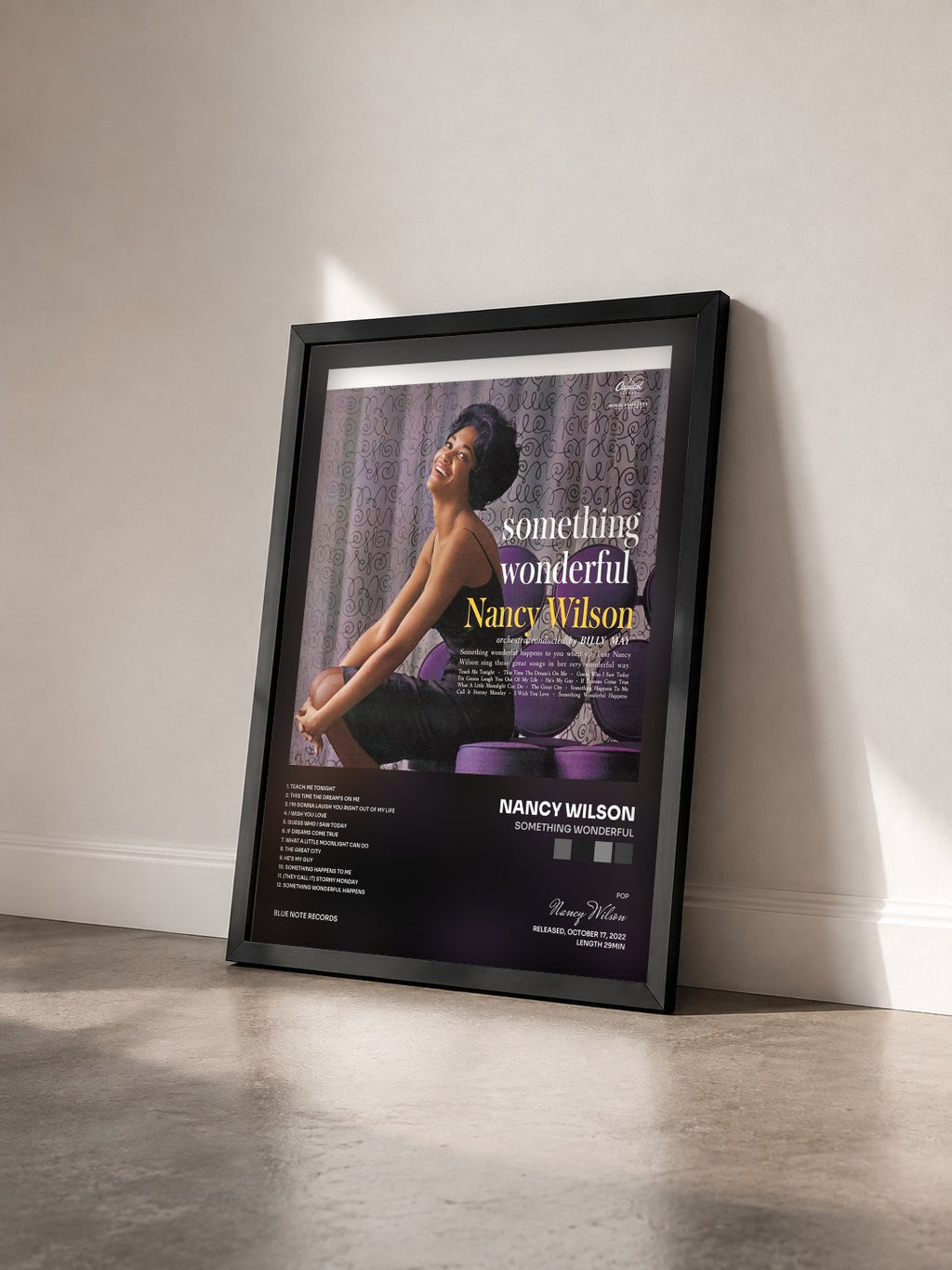#noir Tableau de l'album Something Wonderful de Nancy Wilson vu de trois quarts, cadre noir