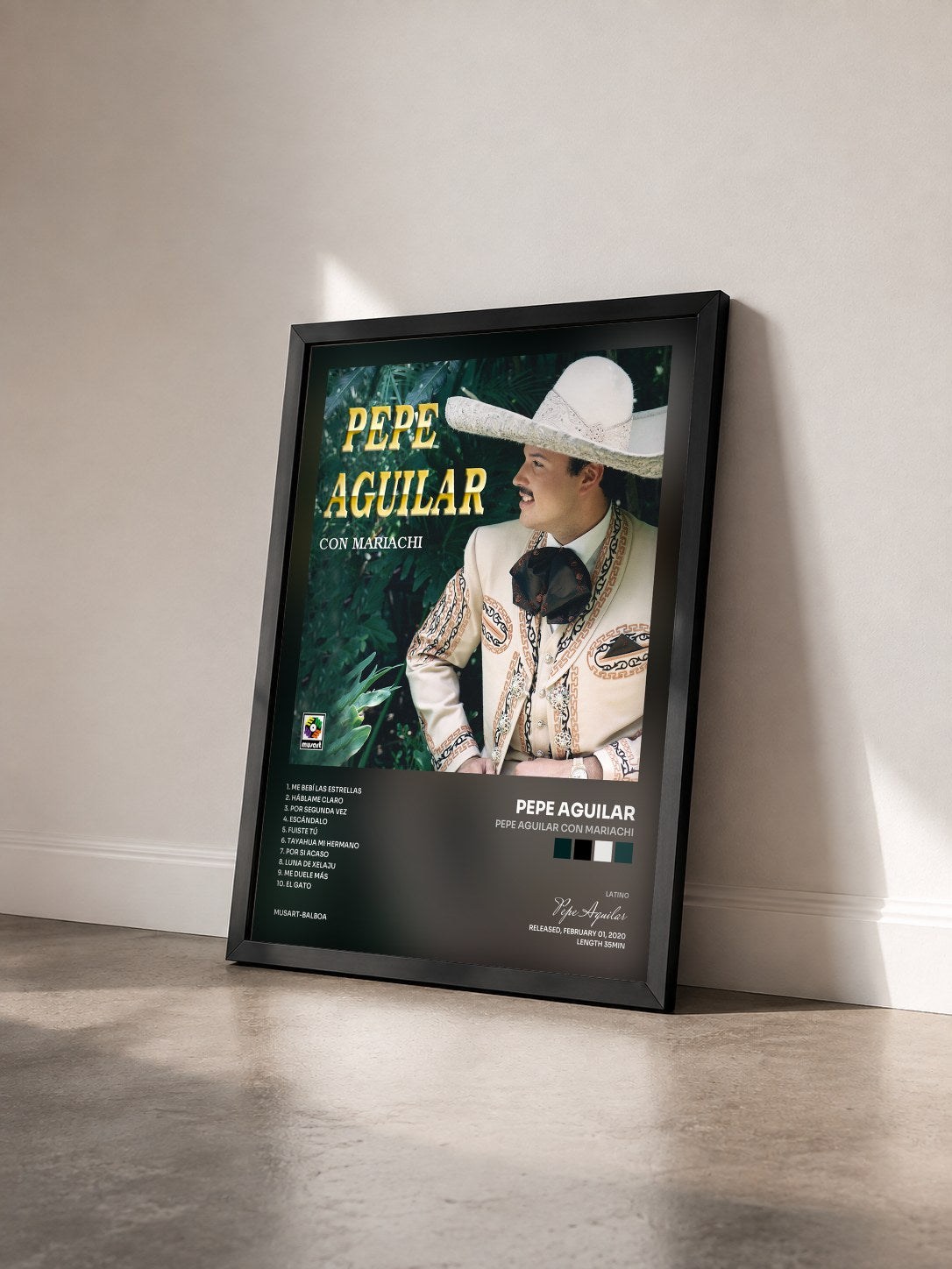 #noir Tableau de l'album Pepe Aguilar Con Mariachi de Pepe Aguilar vu de trois quarts, cadre noir