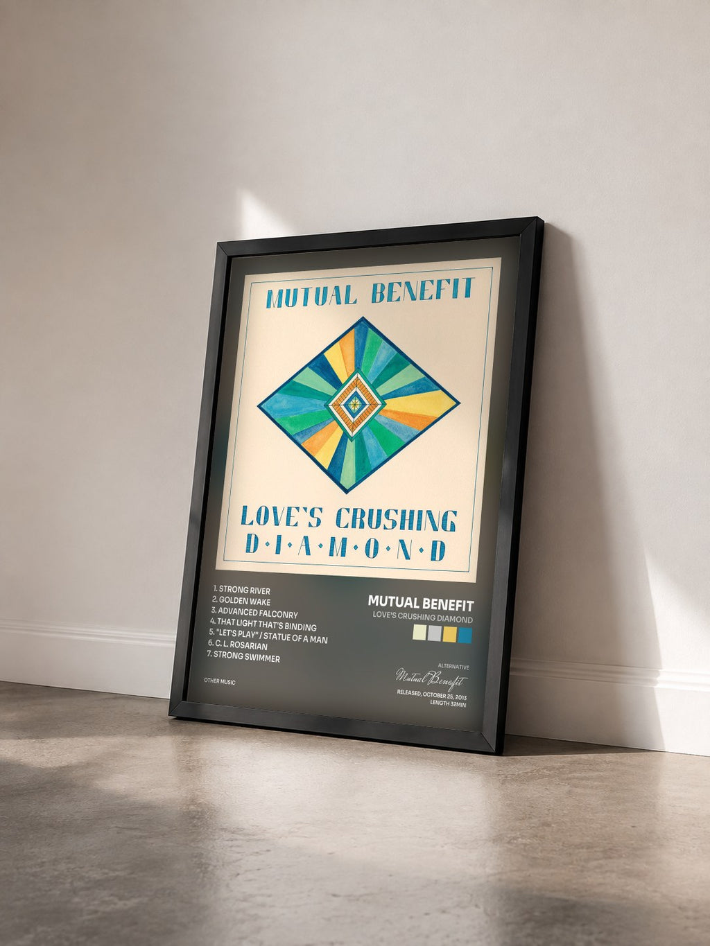#noir Tableau de l'album Love's Crushing Diamond de Mutual Benefit vu de trois quarts, cadre noir