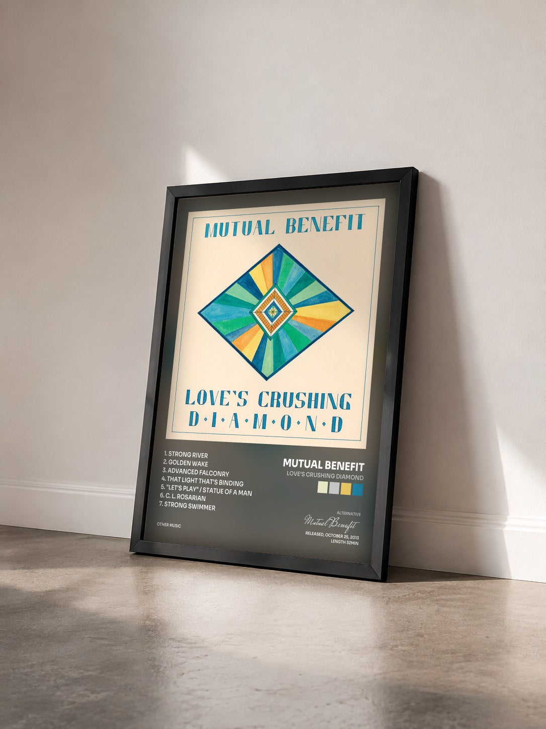 #noir Tableau de l'album Love's Crushing Diamond de Mutual Benefit vu de trois quarts, cadre noir