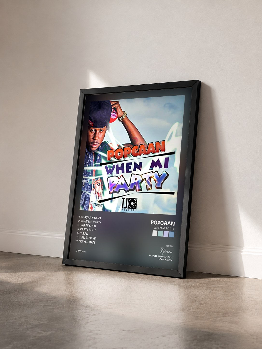 #noir Tableau de l'album When Mi Party de Popcaan vu de trois quarts, cadre noir