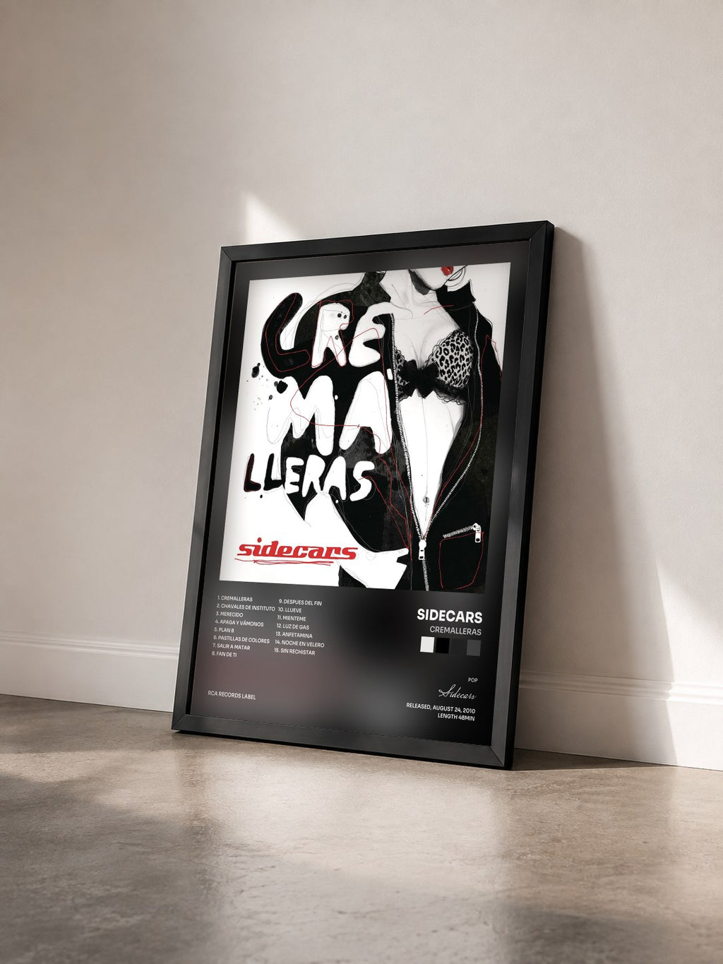 #noir Tableau de l'album Cremalleras de Sidecars vu de trois quarts, cadre noir