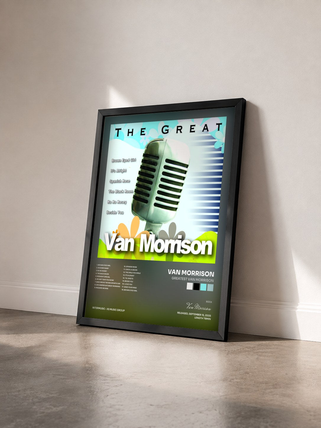 #noir Tableau de l'album Greatest Van Morrison de Van Morrison vu de trois quarts, cadre noir