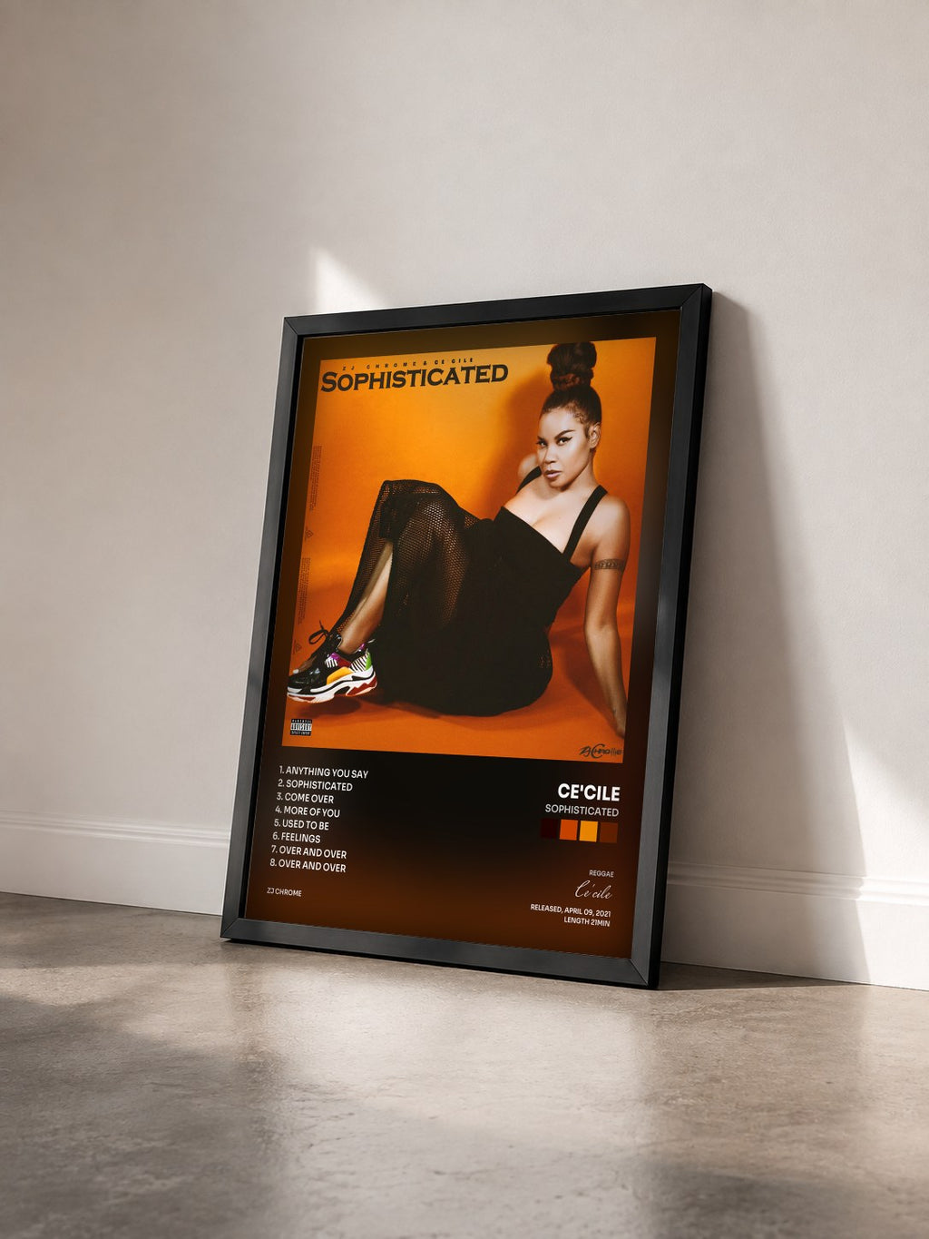 #noir Tableau de l'album Sophisticated de Ce'cile vu de trois quarts, cadre noir