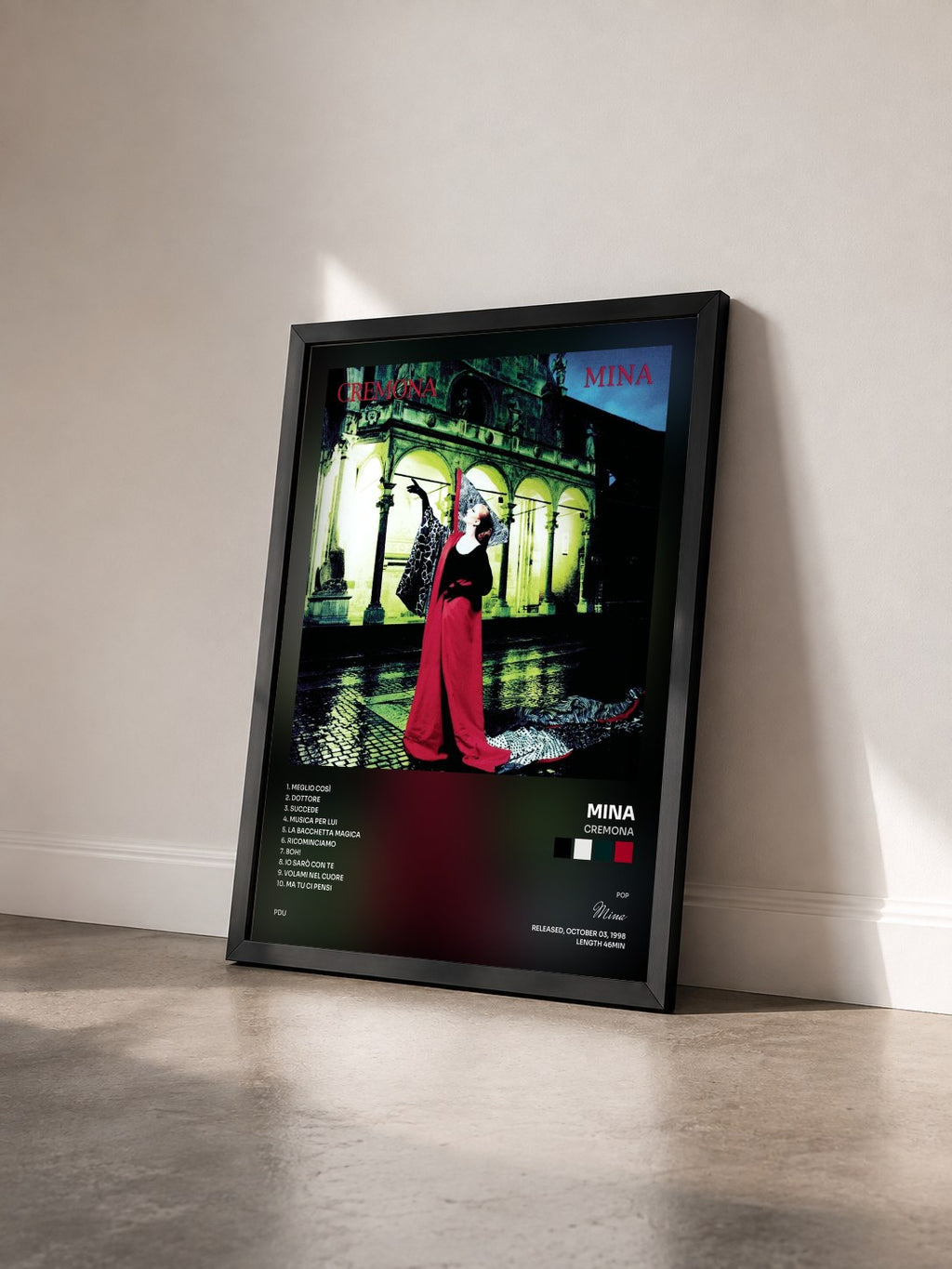 #noir Tableau de l'album Cremona de Mina vu de trois quarts, cadre noir